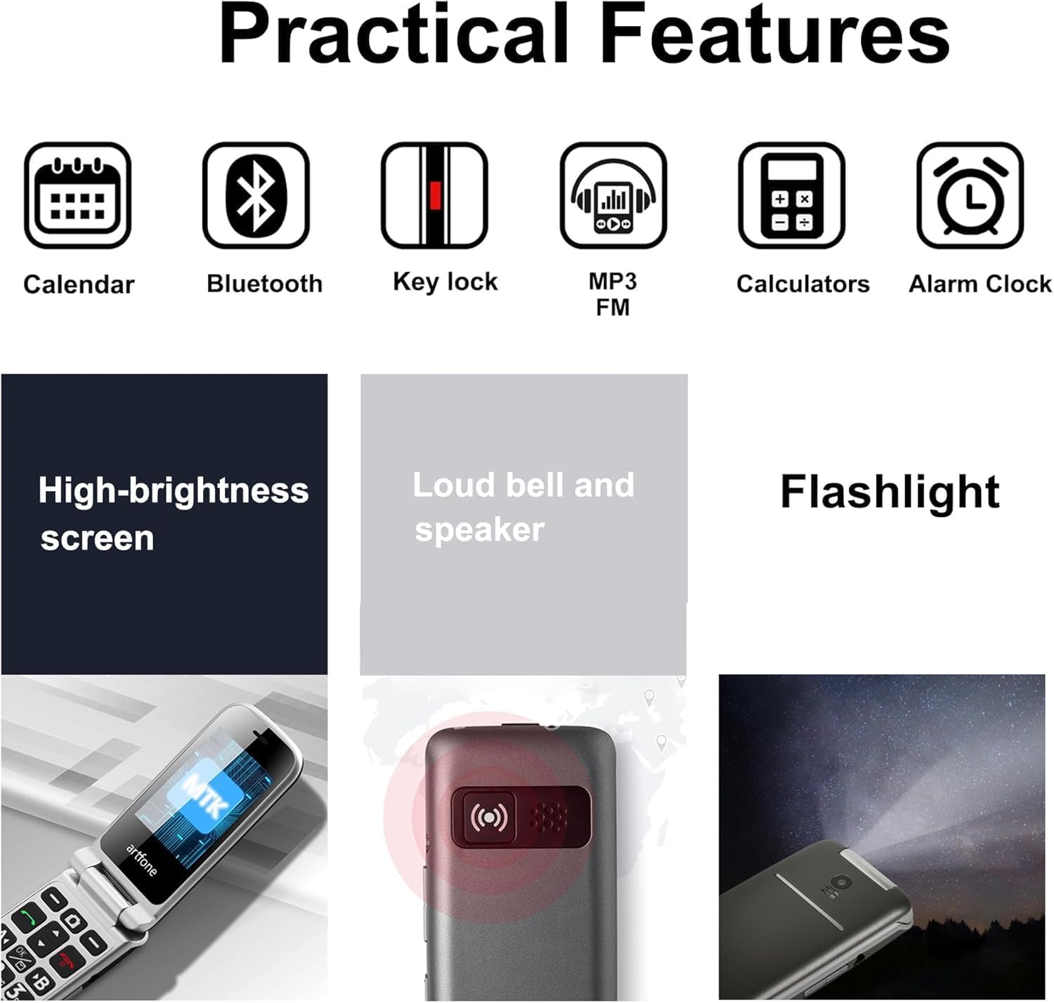 Artfone G6 Klapphandy große Tasten 4G Notruftaste Ladestation Grau