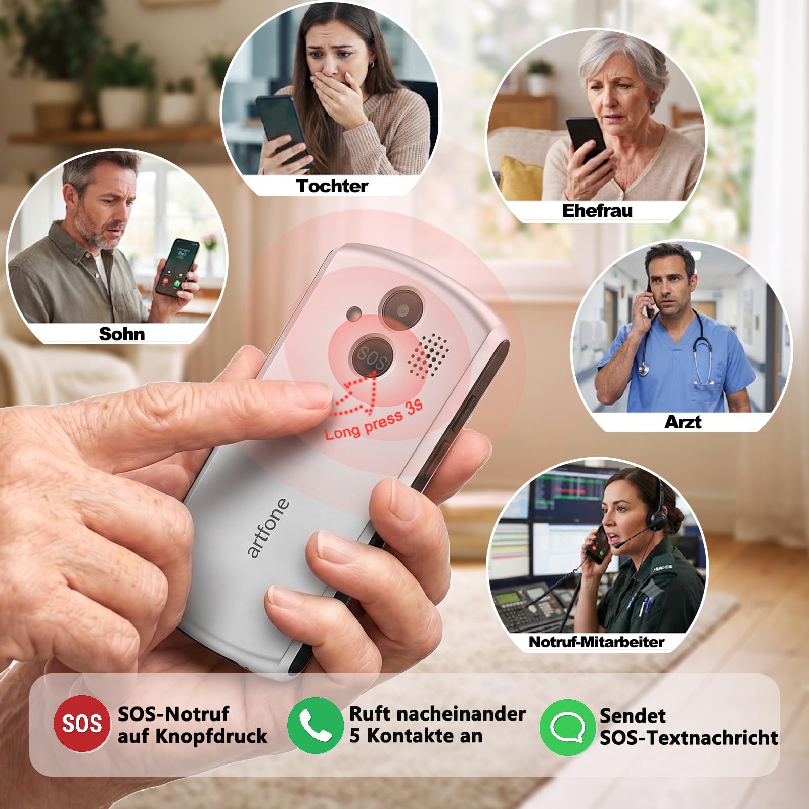 Artfone A400 Seniorenhandy 4G Tastenhandy Notruftaste Ladestation