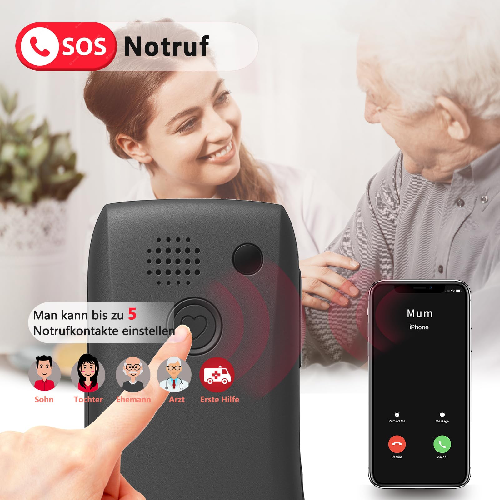 Artfone Seniorenhandy 4G Tastenhandy Notruftaste Ladestation