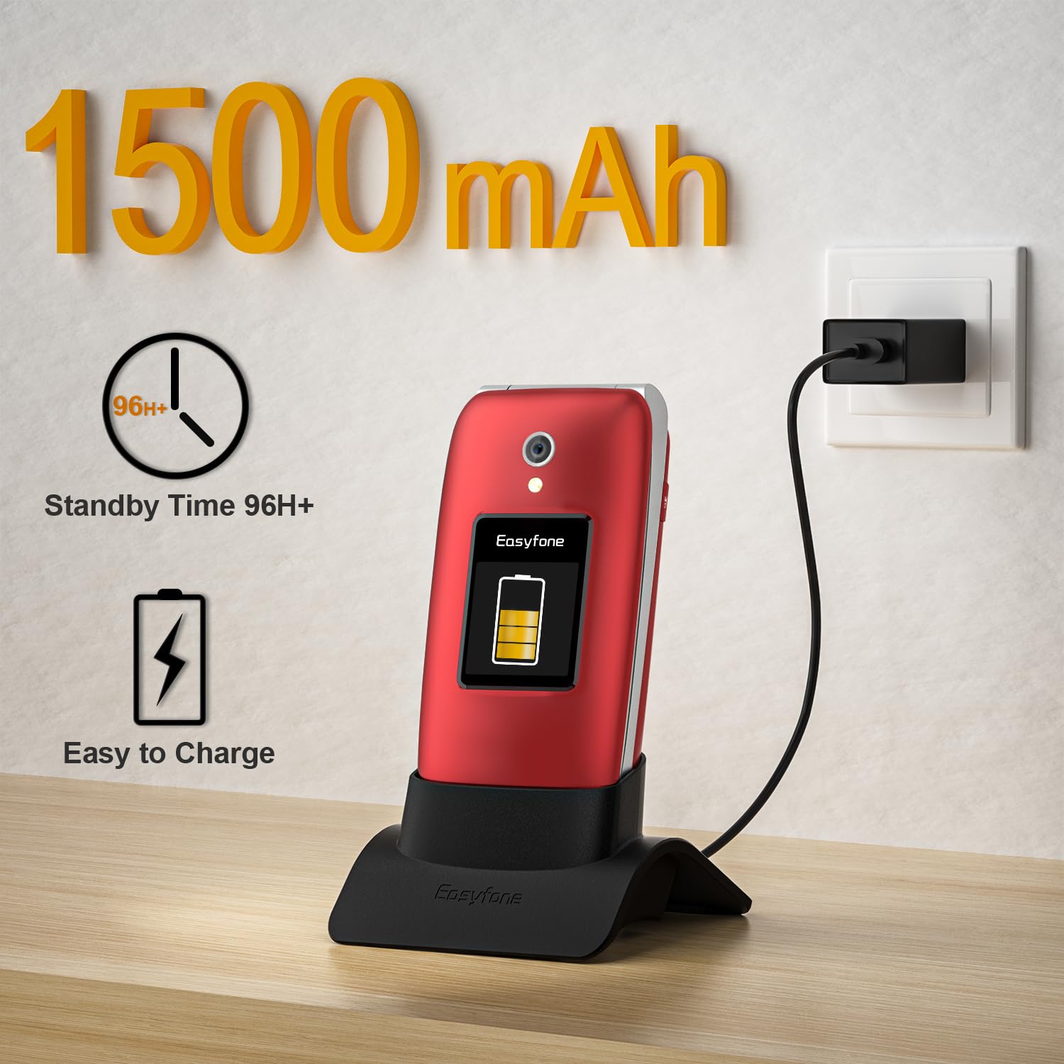 Easyfone Prime-A1 Pro Klapphandy rot mit Notruftaste und 4G