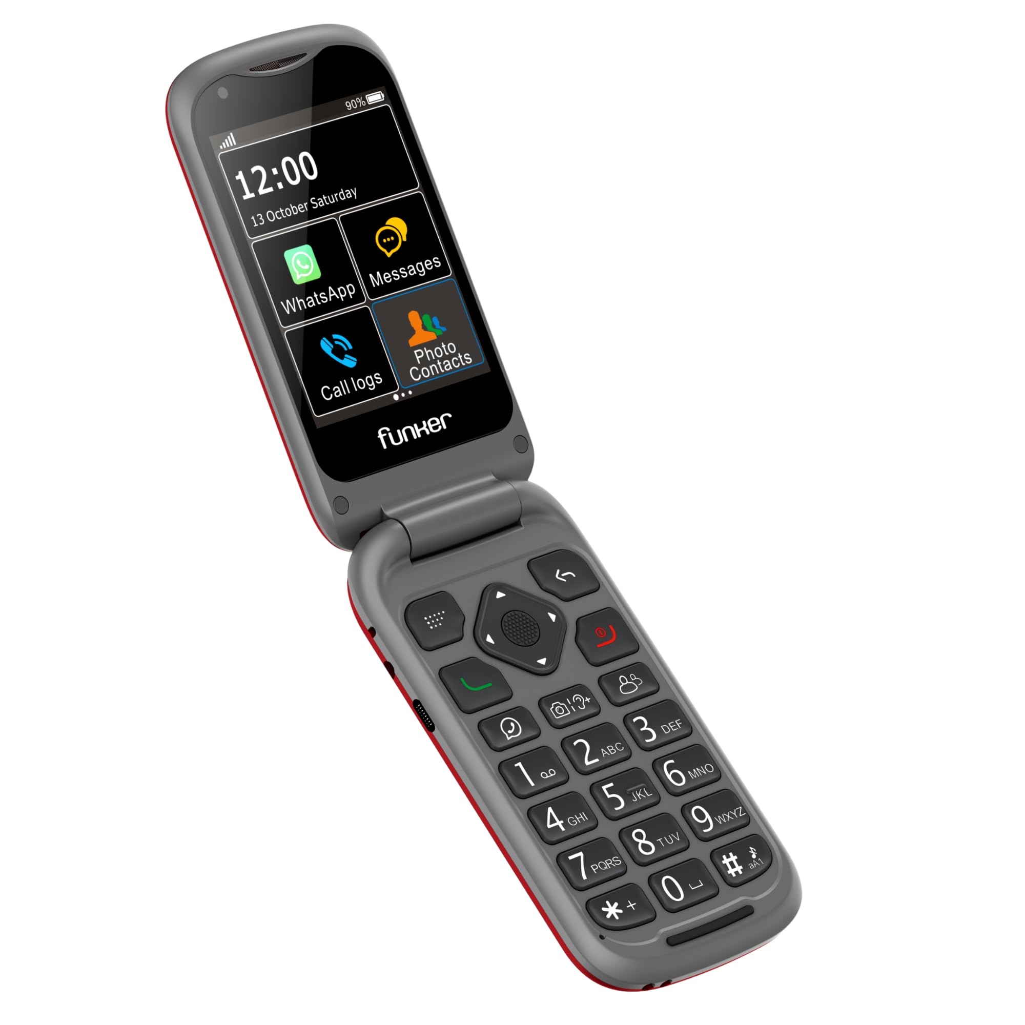 Funker E480 Klapphandy rot mit Ladestation und Notruftaste