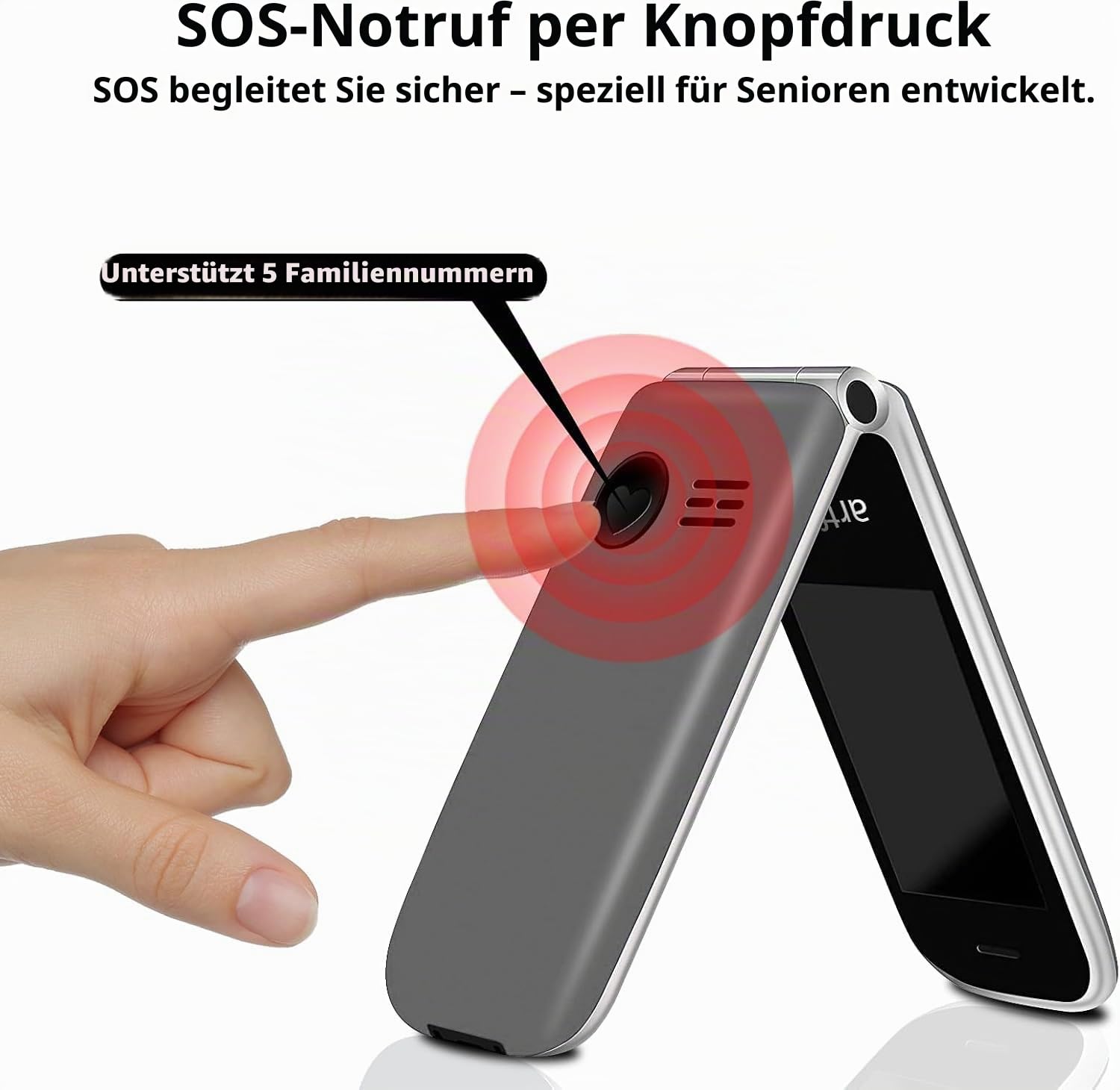 Artfone F30 Klapphandy 4G silbergrau Notruftaste