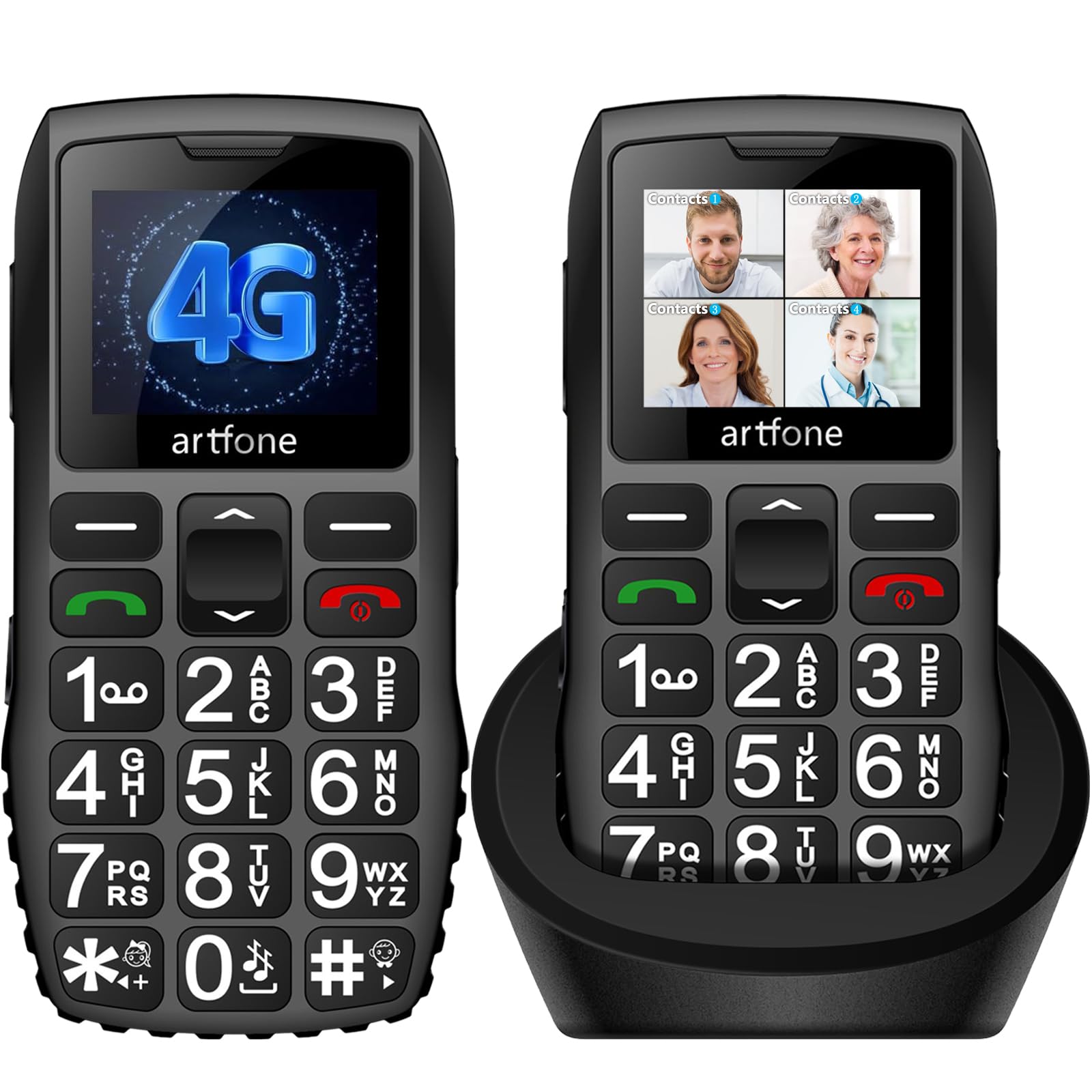 Artfone C1+ 4G Tastenhandy große Tasten SOS Ladestation Schwarz