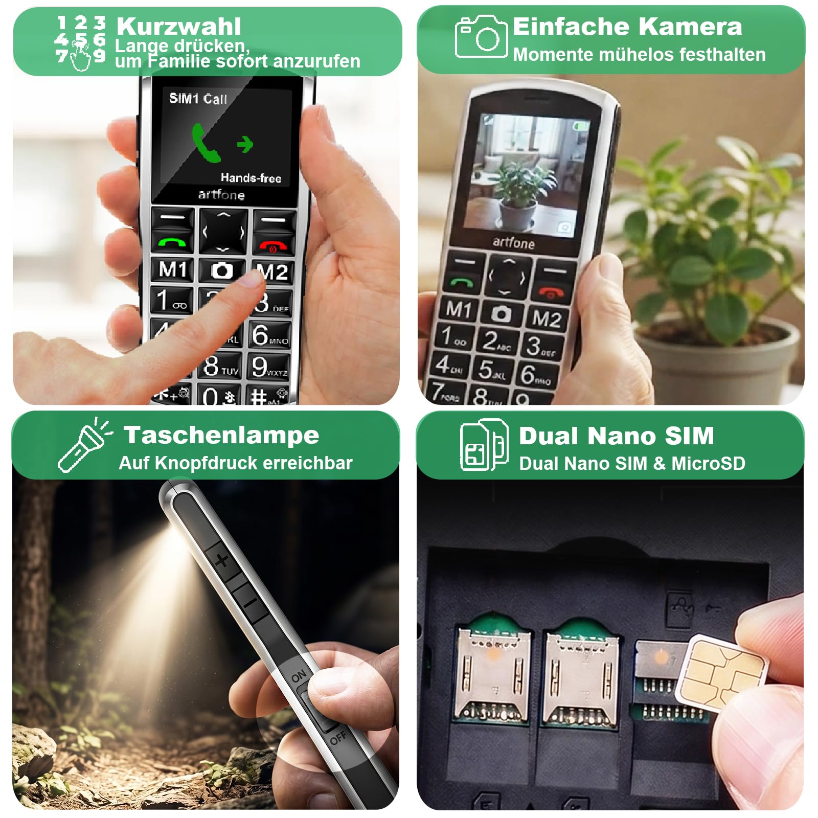 Artfone A400 Seniorenhandy 4G Tastenhandy Notruftaste Ladestation