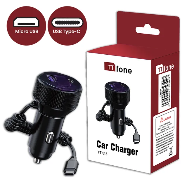 TTfone TTK18 Autoladegerät 12V Micro-USB Type-C