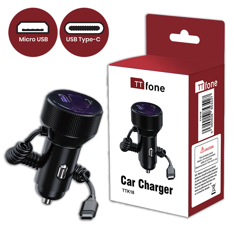 TTfone TTK18 Autoladegerät 12V Micro-USB Type-C