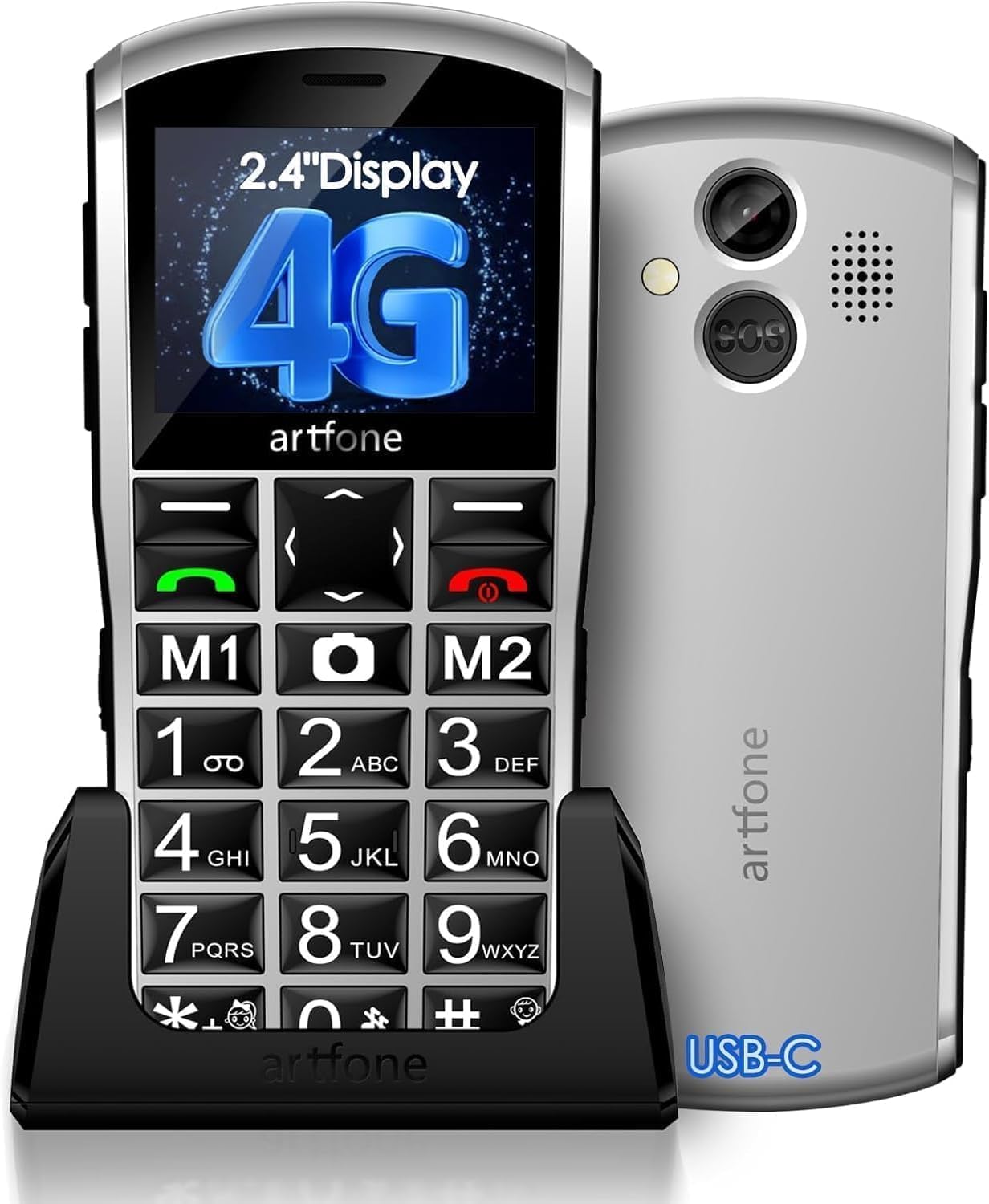 Artfone A400 Tastenhandy große Tasten 4G SOS Ladestation 1800mAh
