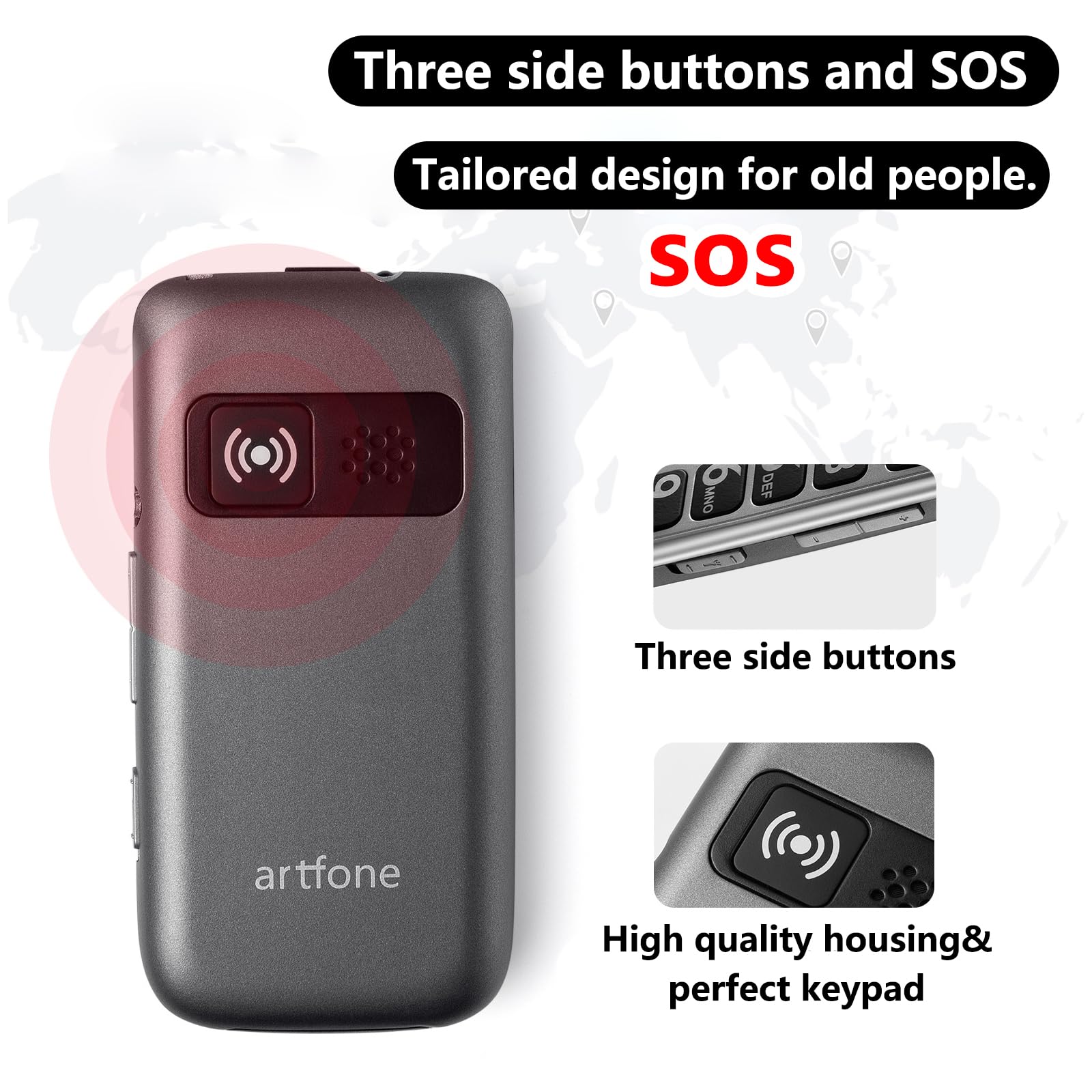 Artfone G6 Klapphandy große Tasten 4G Notruftaste Ladestation Grau