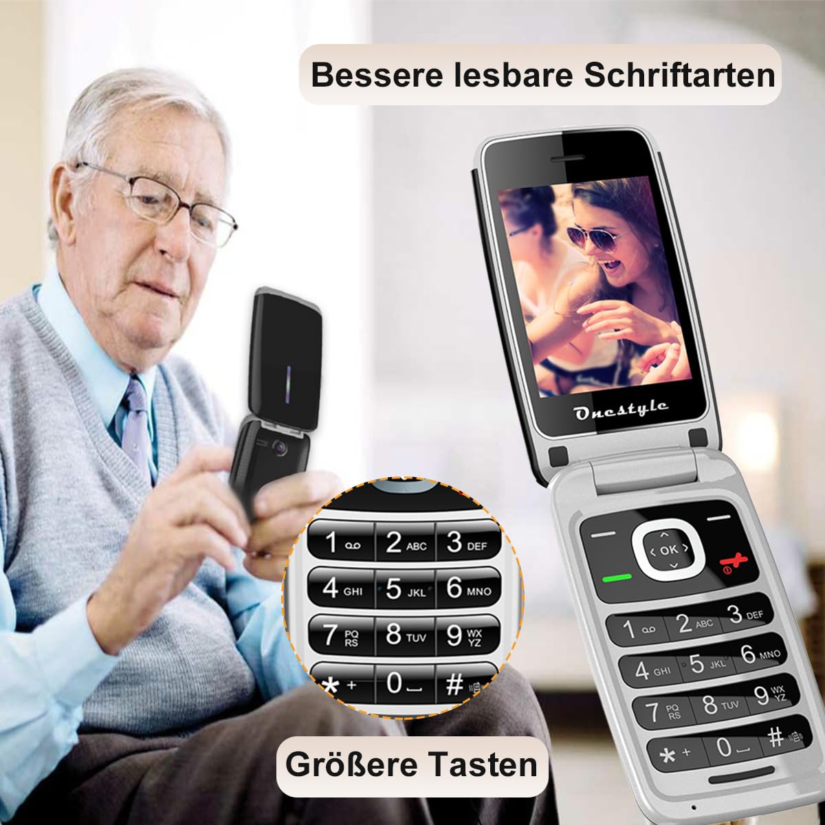 Onestyle GSM Silver Plus Klapphandy mit SOS-Taste 4G