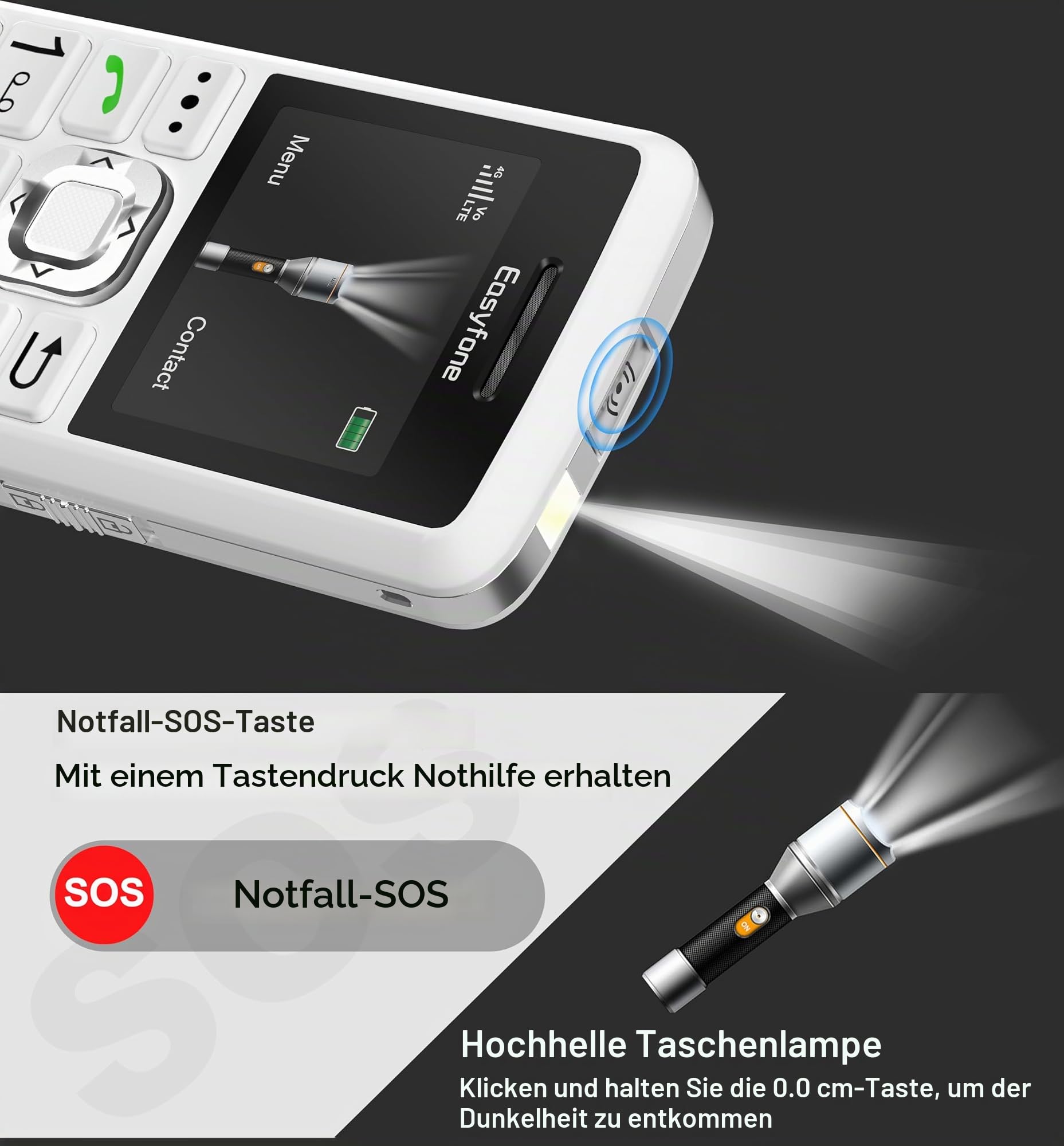 Easyfone T200 4G Tastenhandy weiß Notruftaste