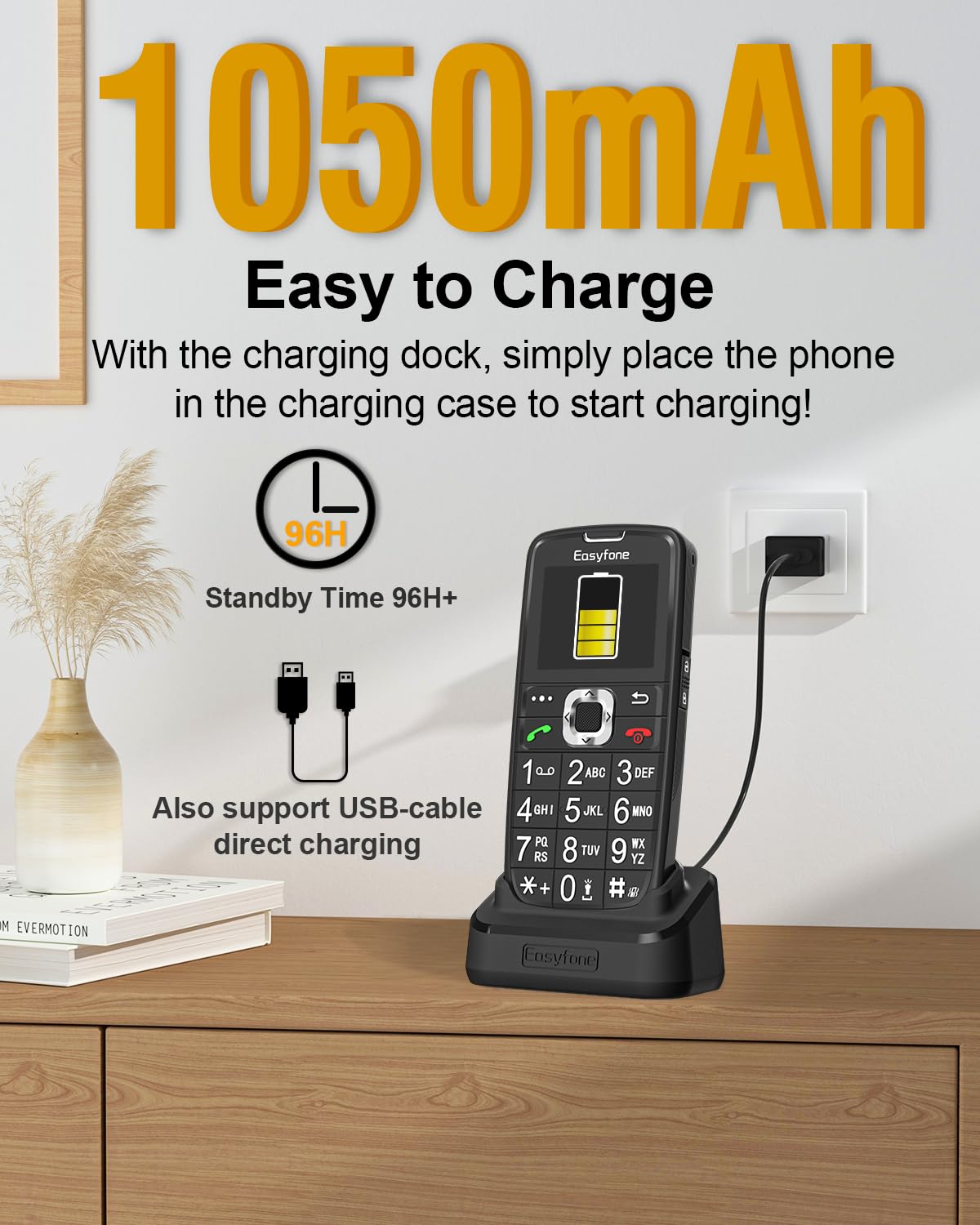 Easyfone Prime-A6 4G Tastenhandy Schwarz mit Ladestation Notruftaste