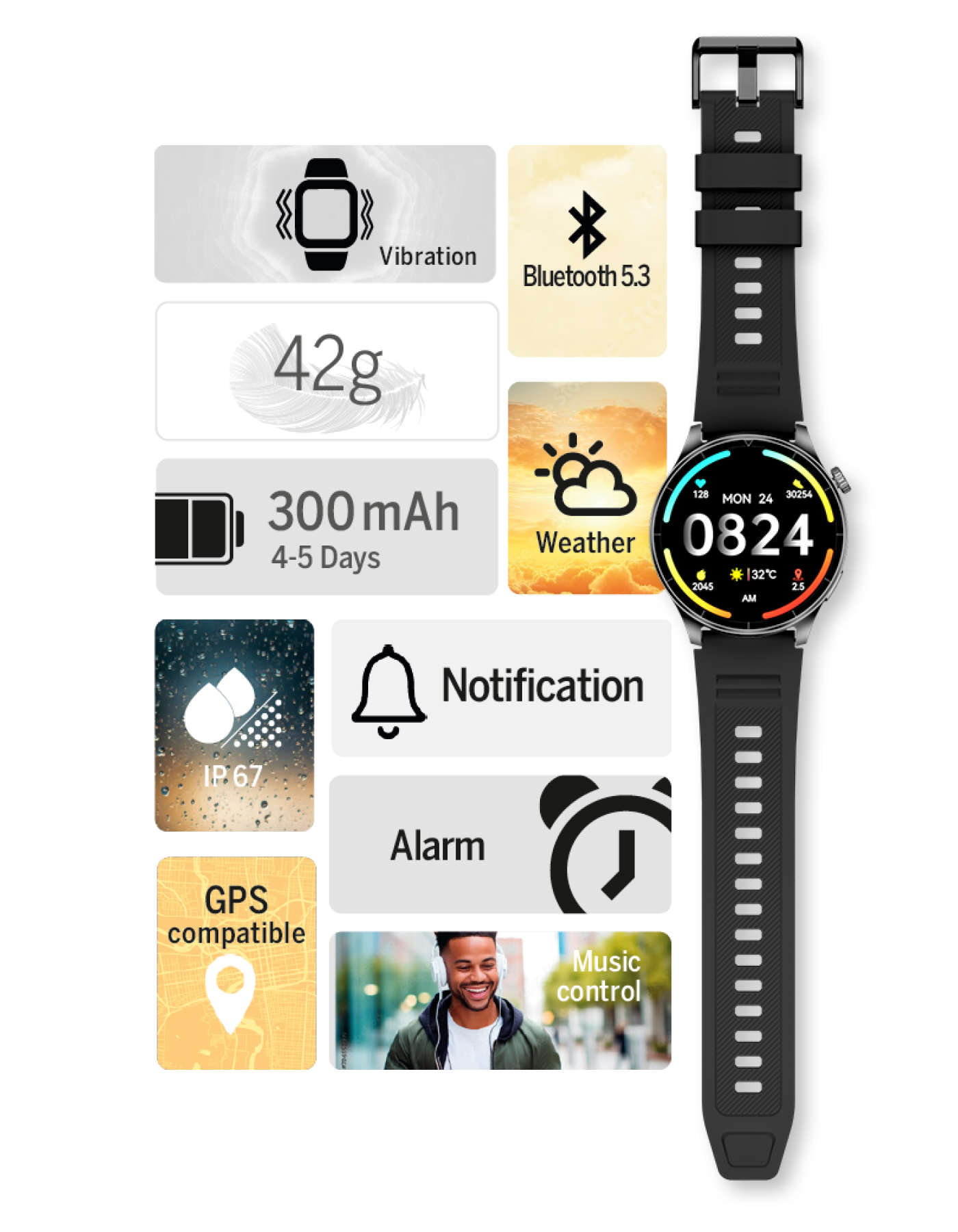 Bea-fon Smartwatch 301 Smartwatch mit GPS und Sportmodus