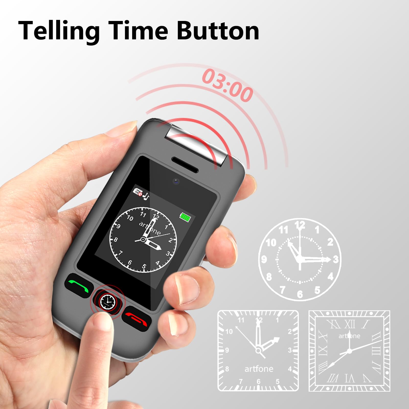 Artfone G6 Klapphandy große Tasten 4G Notruftaste Ladestation Grau