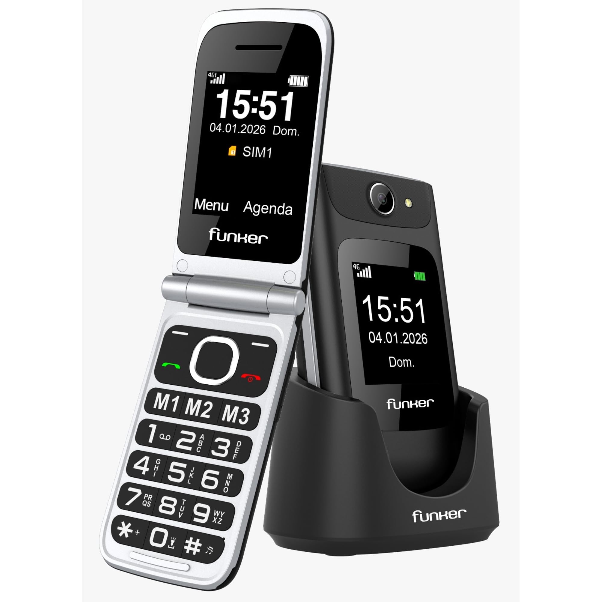 Funker Comfort C250 Klapphandy 4G Schwarz mit Ladestation