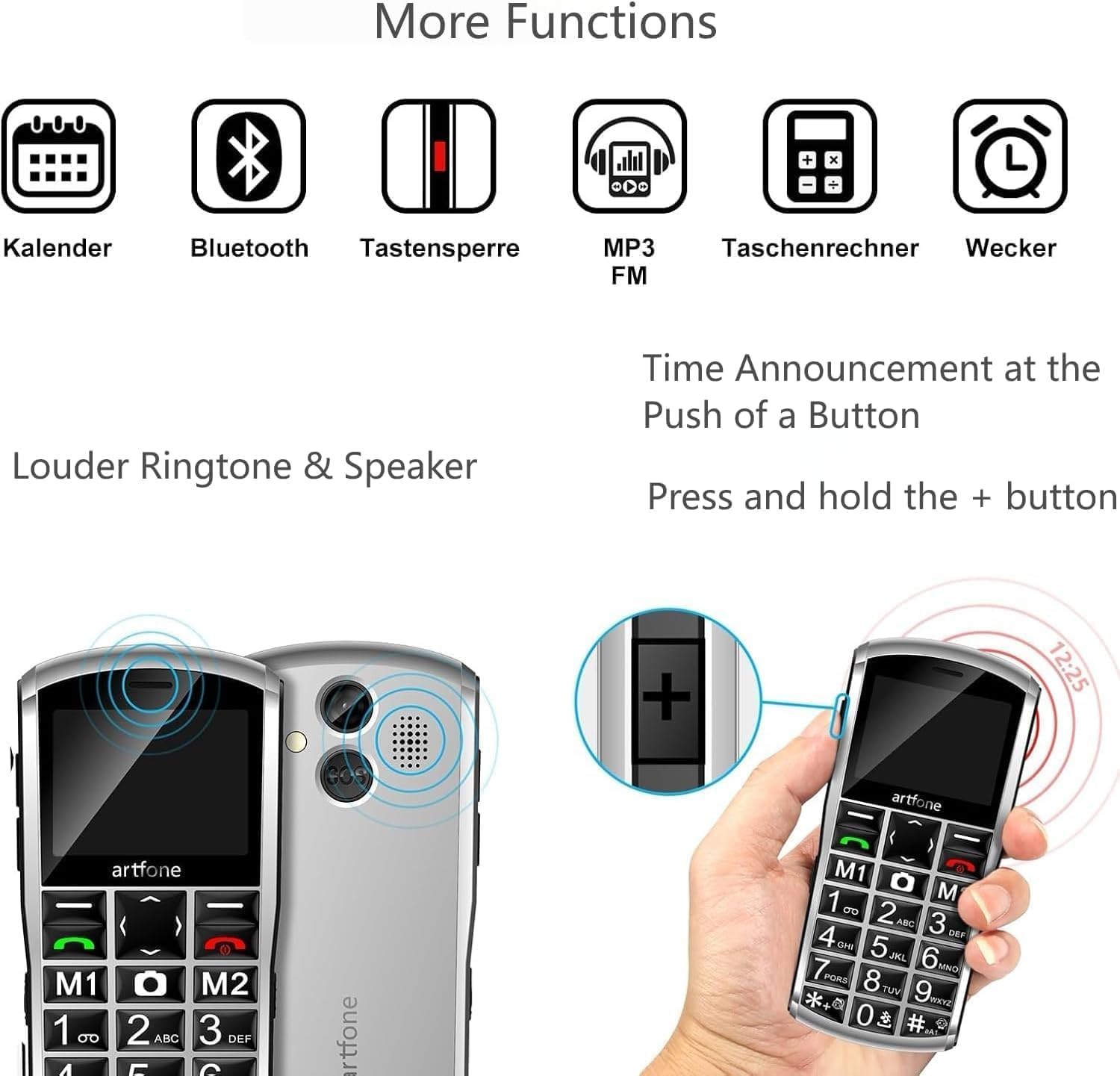 Artfone A400 Tastenhandy große Tasten 4G SOS Ladestation 1800mAh