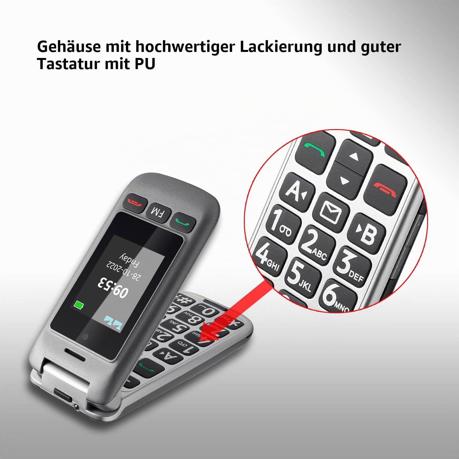 Artfone Senior G6 Klapphandy 4G grau Ladestation Notruftaste