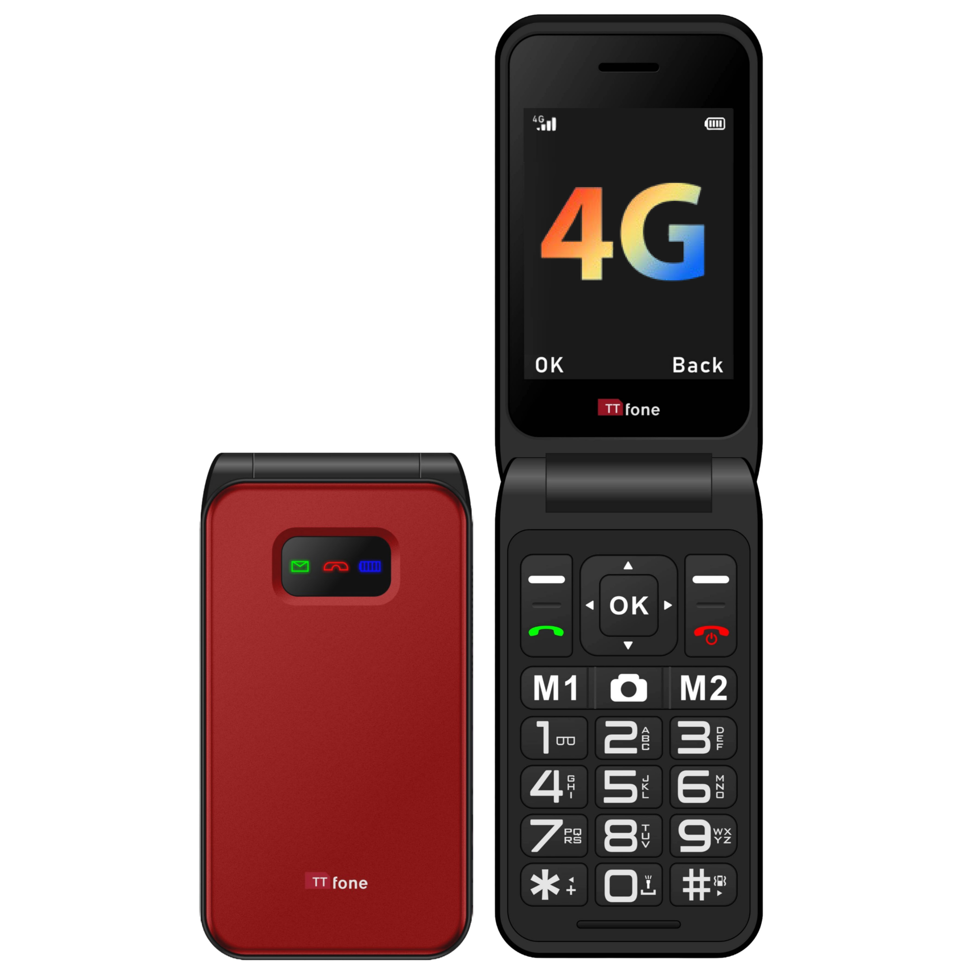TTfone TT760 Klapphandy rot mit Notruftaste und USB-Kabel