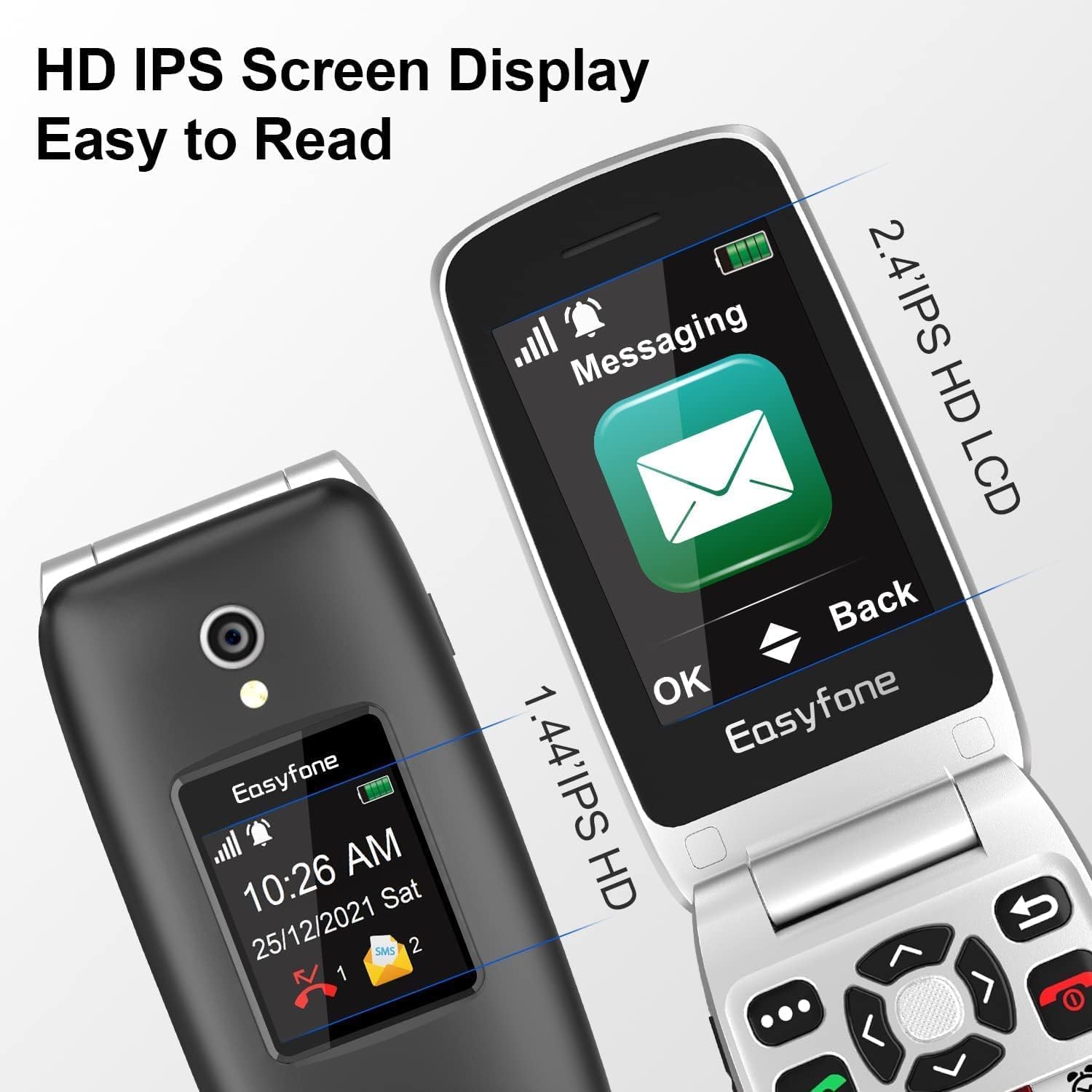 Easyfone Prime-A1 Pro Klapphandy mit Ladestation und SOS-Taste