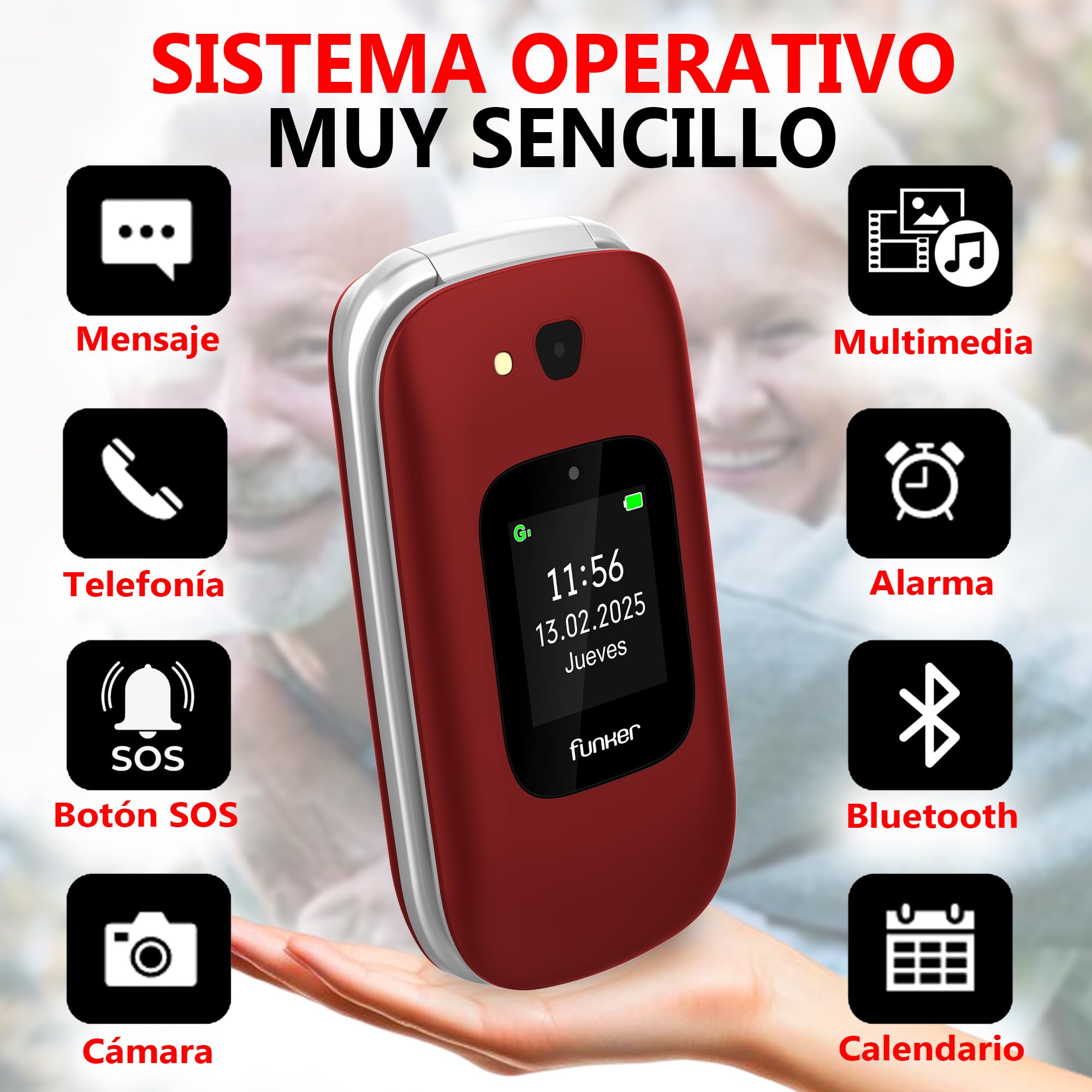 Funker Max Line E350 Max Klapphandy rot mit Notruftaste 4G