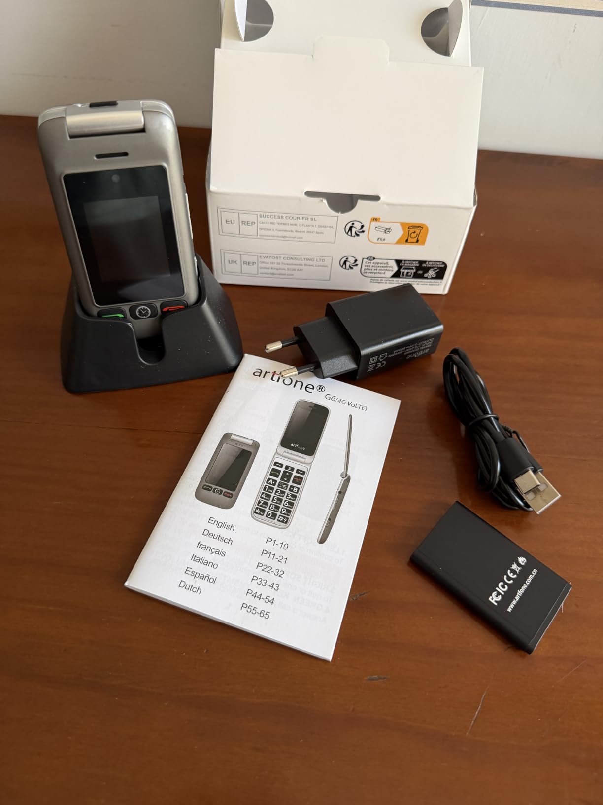 Artfone G6 Klapphandy große Tasten 4G Notruftaste Ladestation Grau