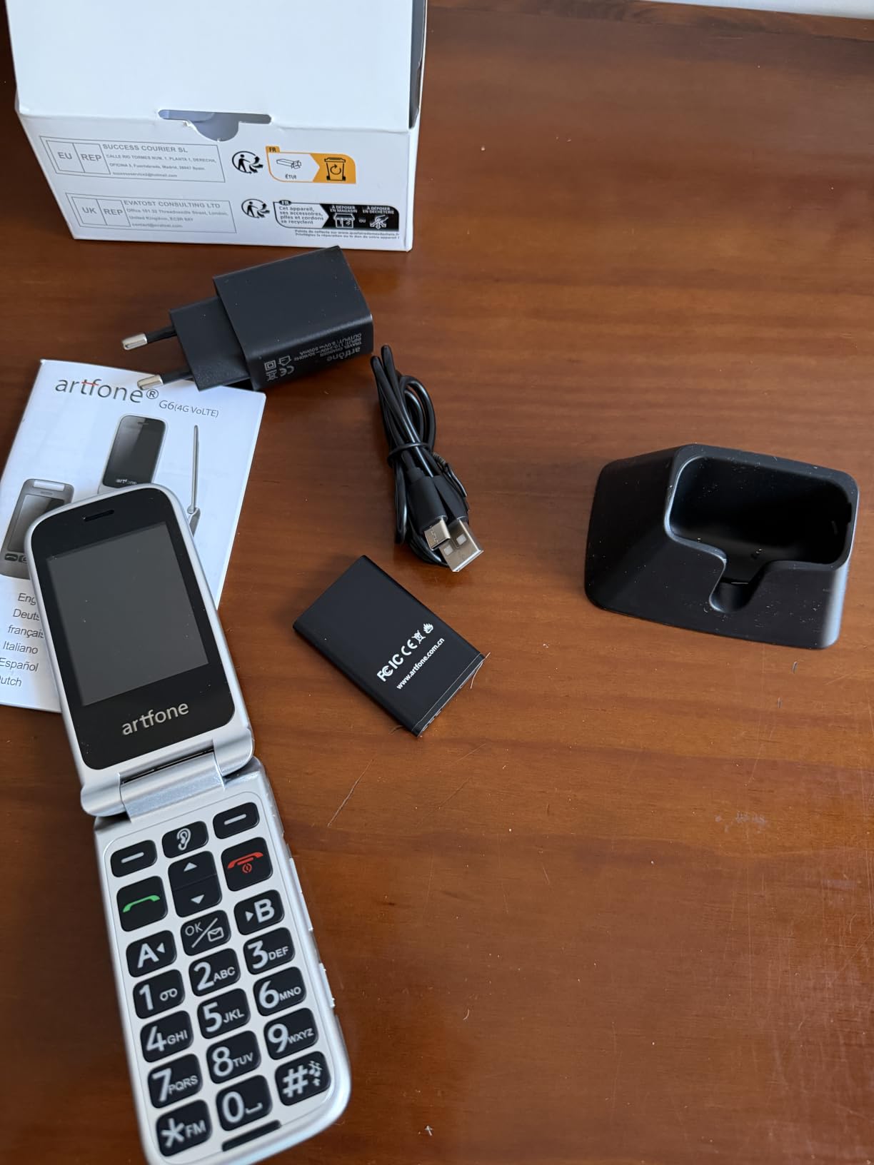 Artfone G6 Klapphandy große Tasten 4G Notruftaste Ladestation Grau