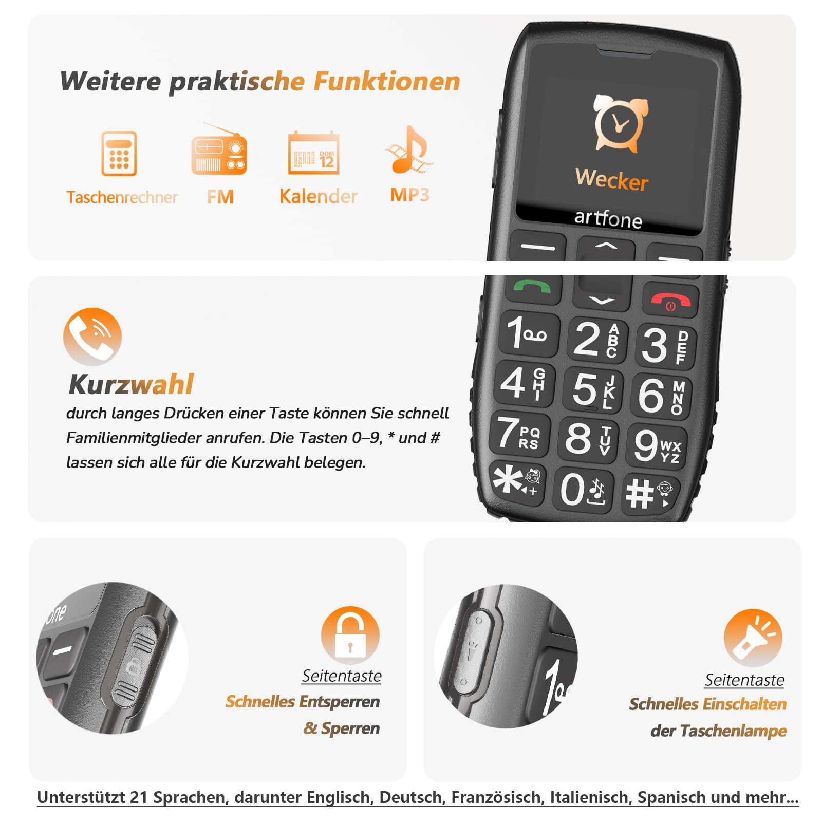 Artfone Seniorenhandy 4G Tastenhandy Notruftaste Ladestation