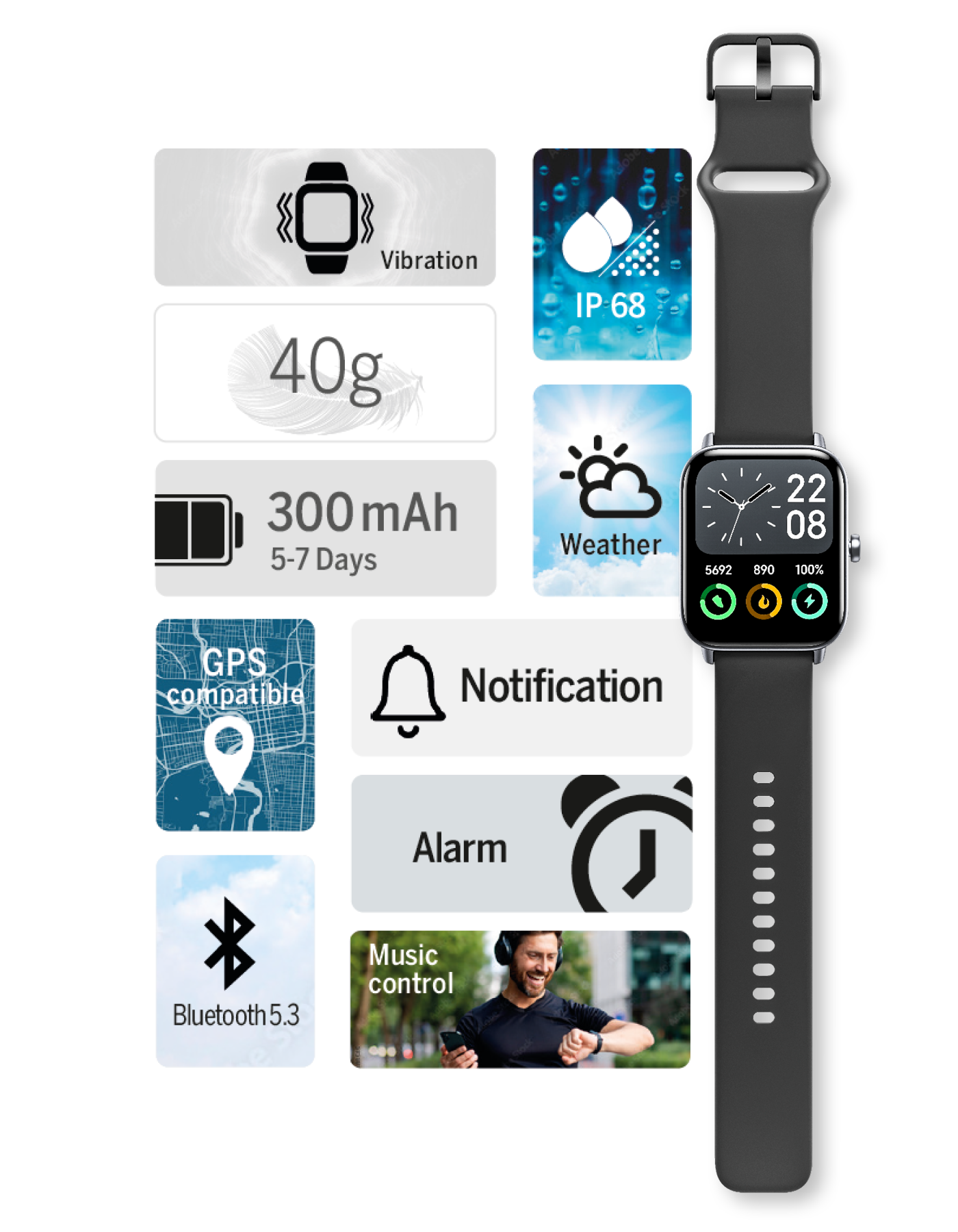 Bea-fon Smartwatch 101 Fitnessuhr IP68 mit Herzfrequenz
