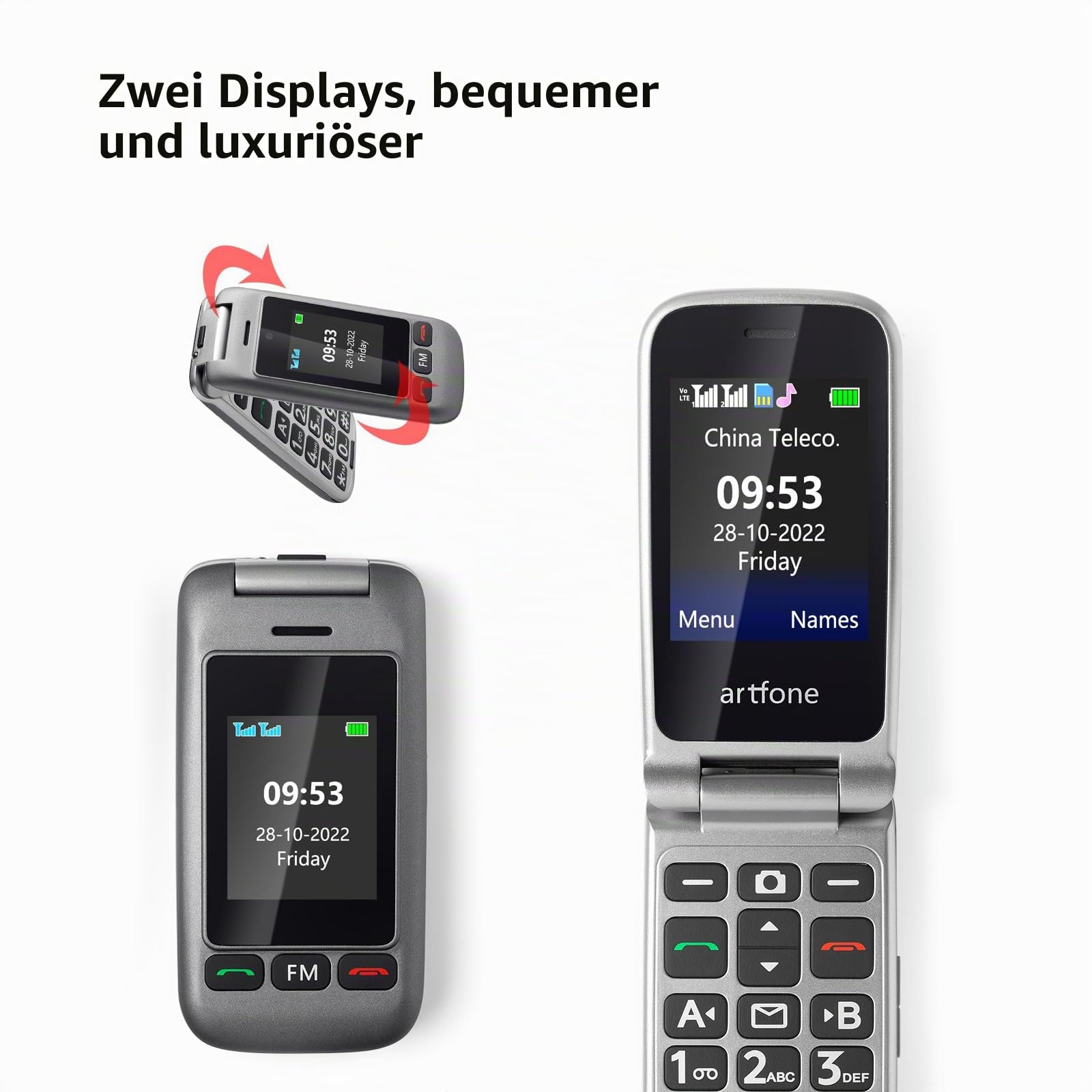 Artfone Senior G6 Klapphandy 4G grau Ladestation Notruftaste