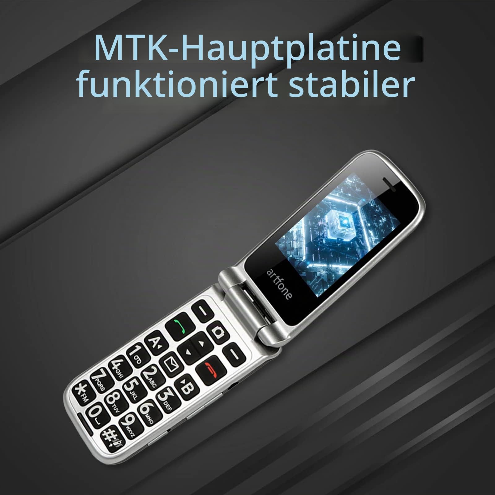 Artfone Senior G6 Klapphandy 4G grau Ladestation Notruftaste