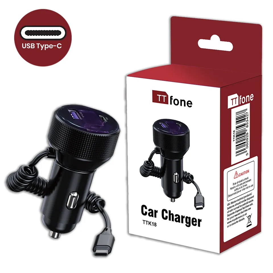 TTfone TTK18 Autoladegerät 12V mit Type-C Kabel