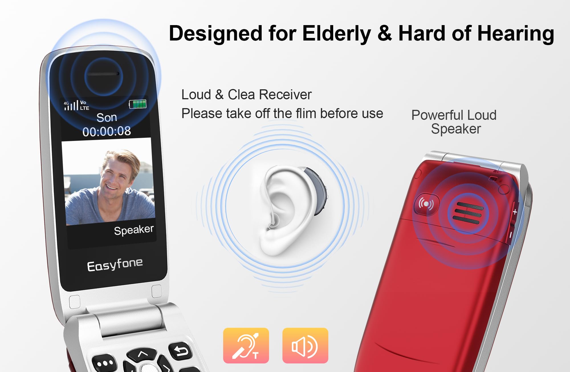 Easyfone Prime-A1 Pro Klapphandy rot mit Notruftaste und 4G