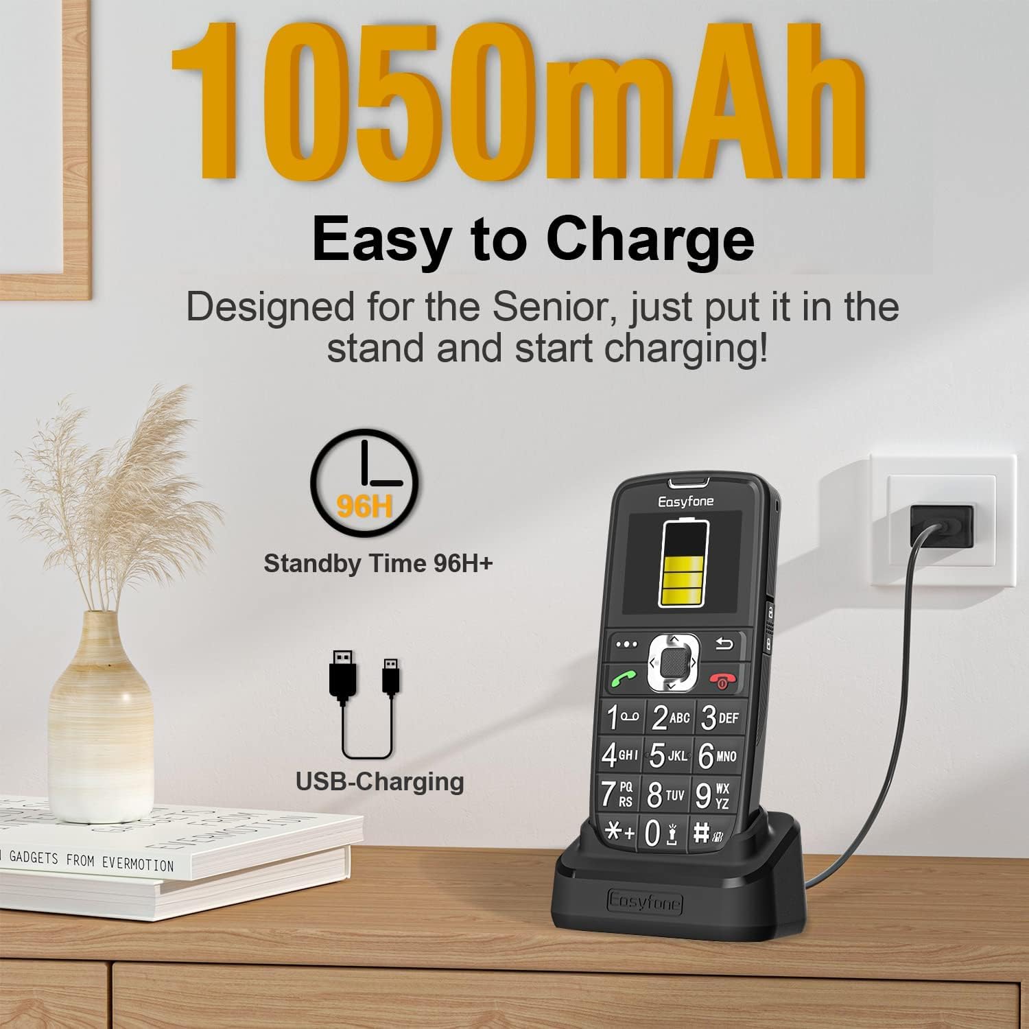 Easyfone Prime-A6 4G Tastenhandy Schwarz mit Ladestation