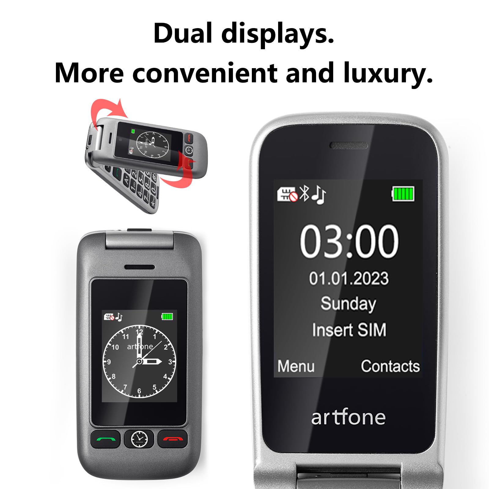 Artfone G6 Klapphandy große Tasten 4G Notruftaste Ladestation Grau