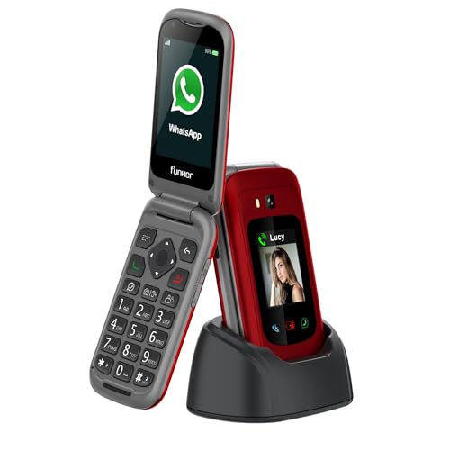 Funker E480 Klapphandy rot mit Ladestation und Notruftaste