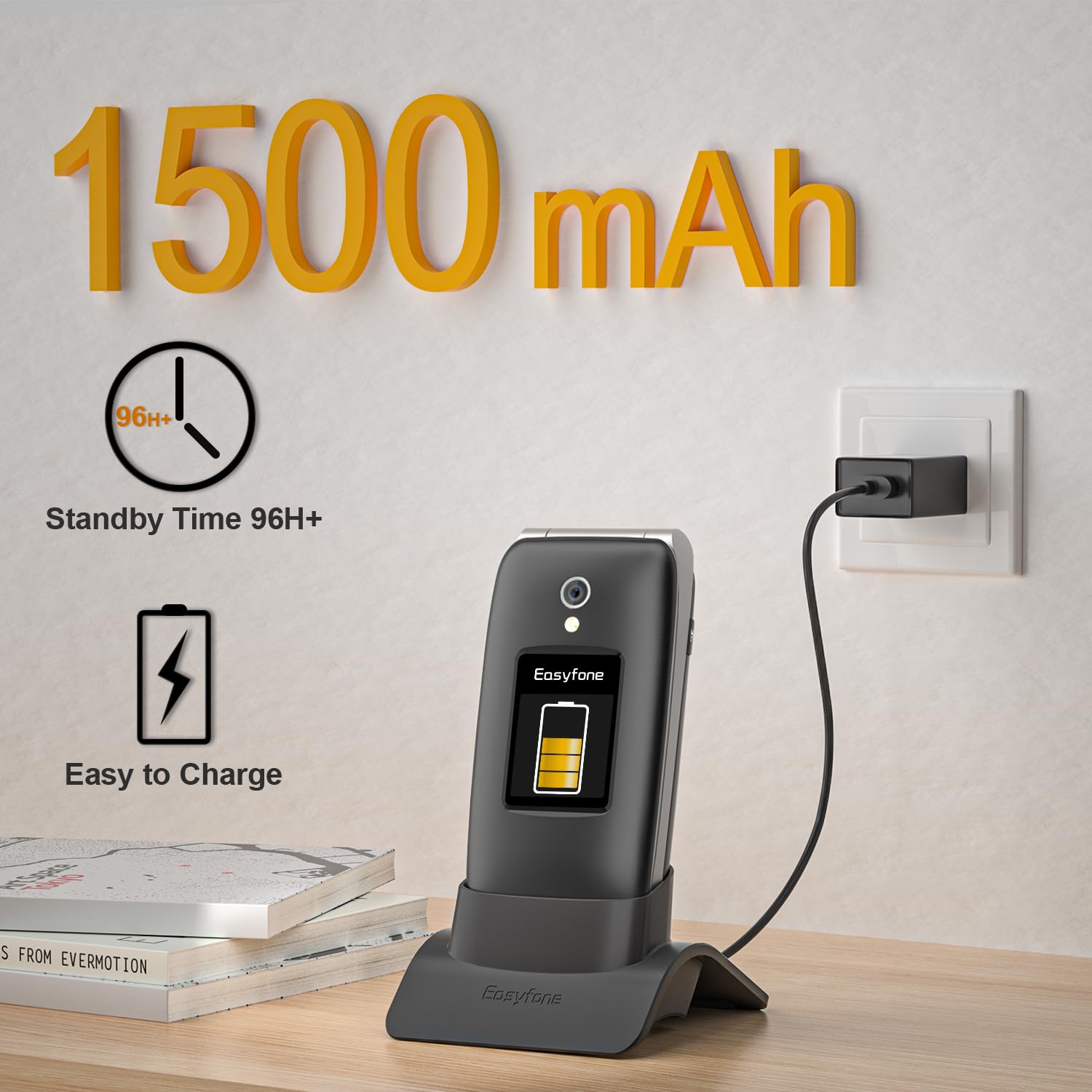 Easyfone Prime-A1 Pro Klapphandy mit Ladestation und SOS-Taste