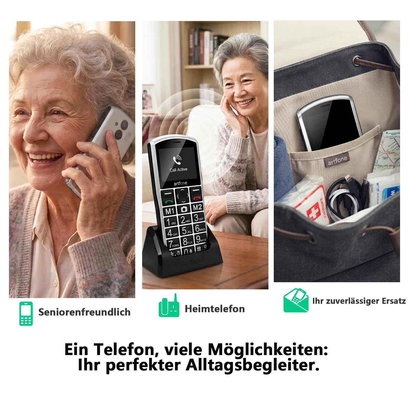 Artfone A400 Seniorenhandy 4G Tastenhandy Notruftaste Ladestation