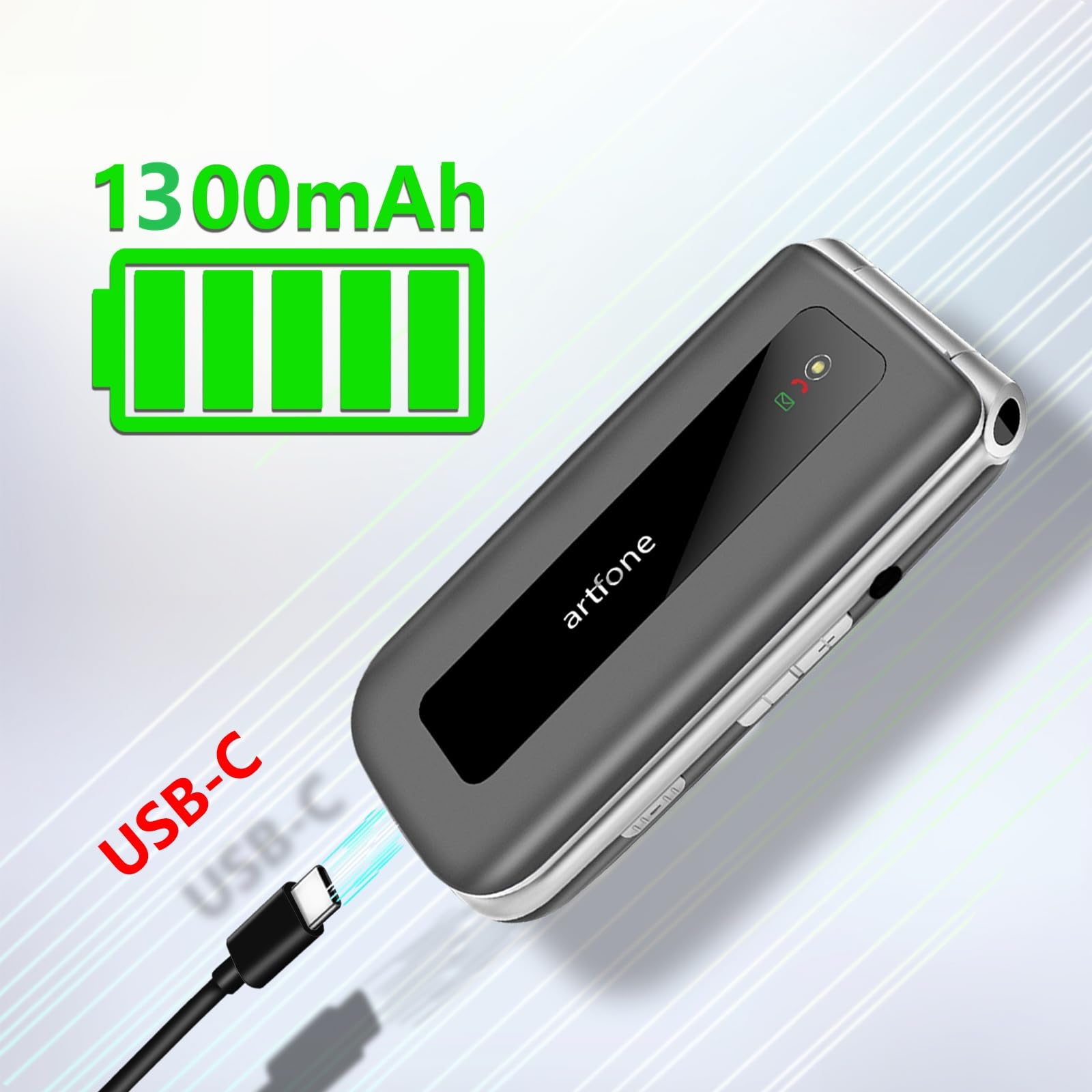 Artfone F30 Klapphandy 4G silbergrau Notruftaste