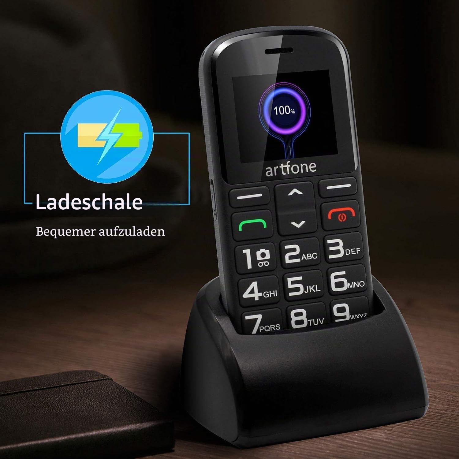 Artfone Senior CS182 Tastenhandy grau Ladestation SOS