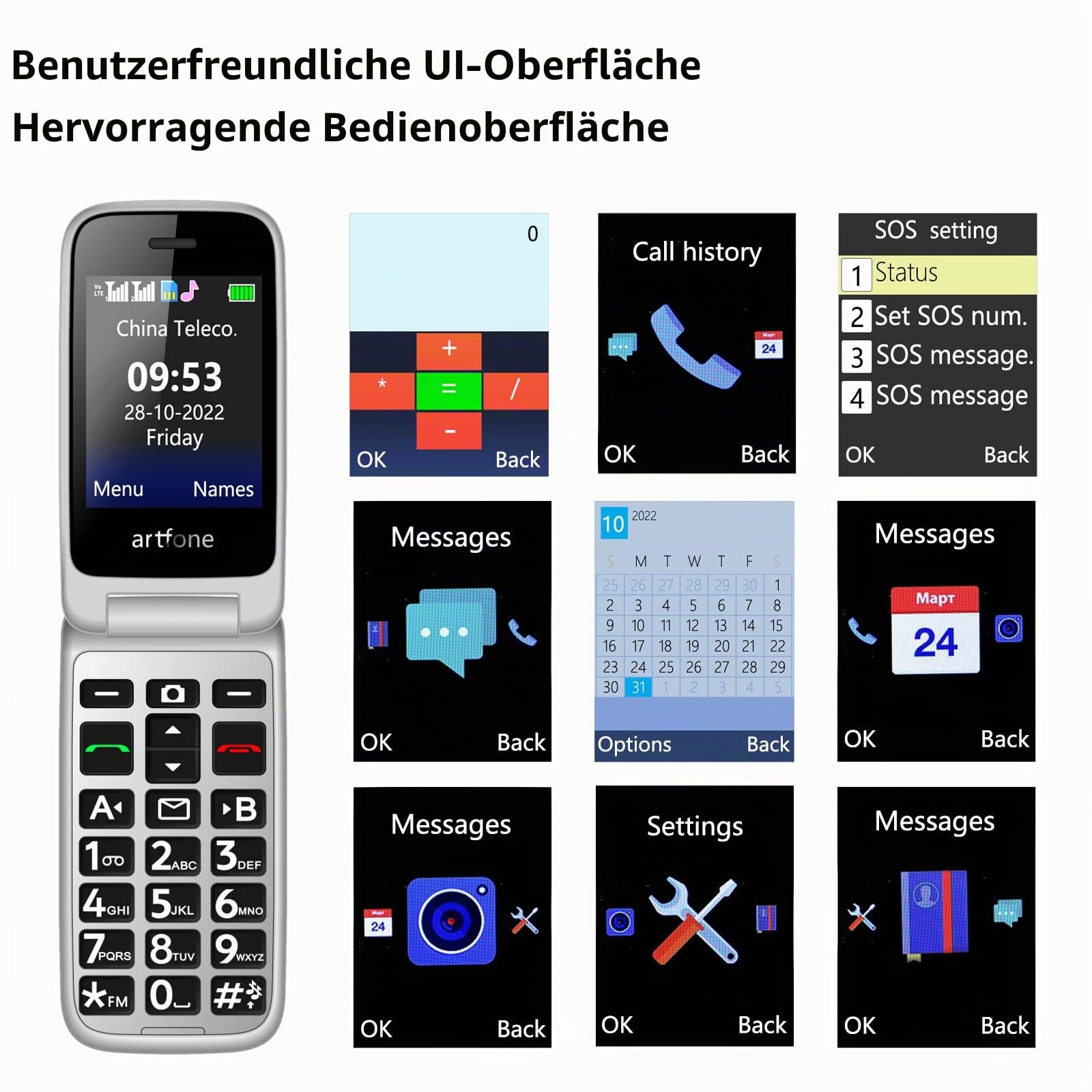 Artfone Senior G6 Klapphandy 4G grau Ladestation Notruftaste
