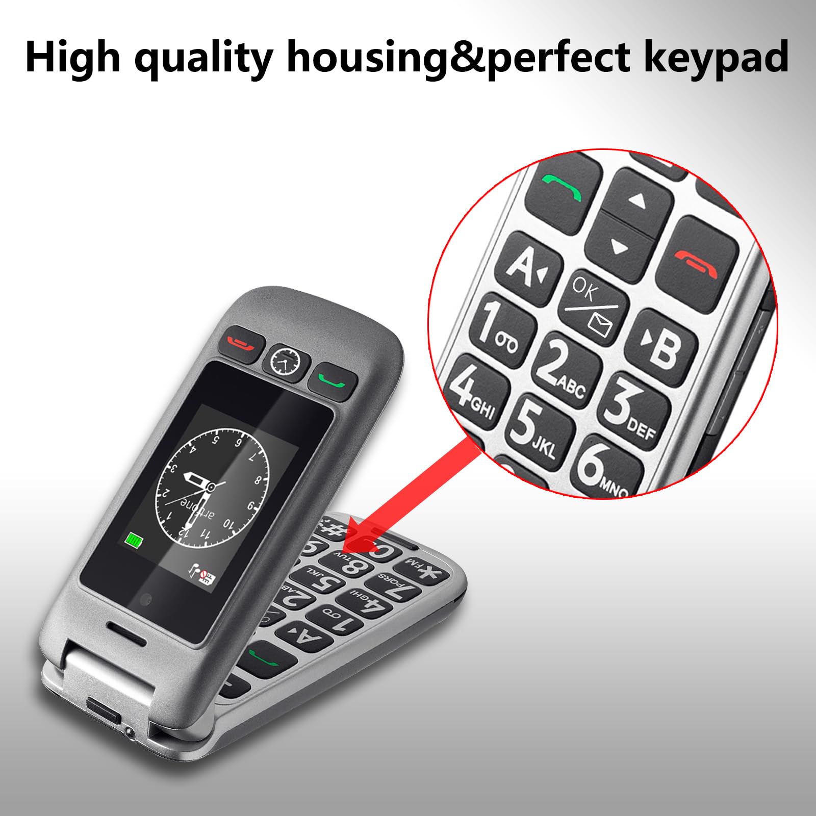 Artfone G6 Klapphandy große Tasten 4G Notruftaste Ladestation Grau
