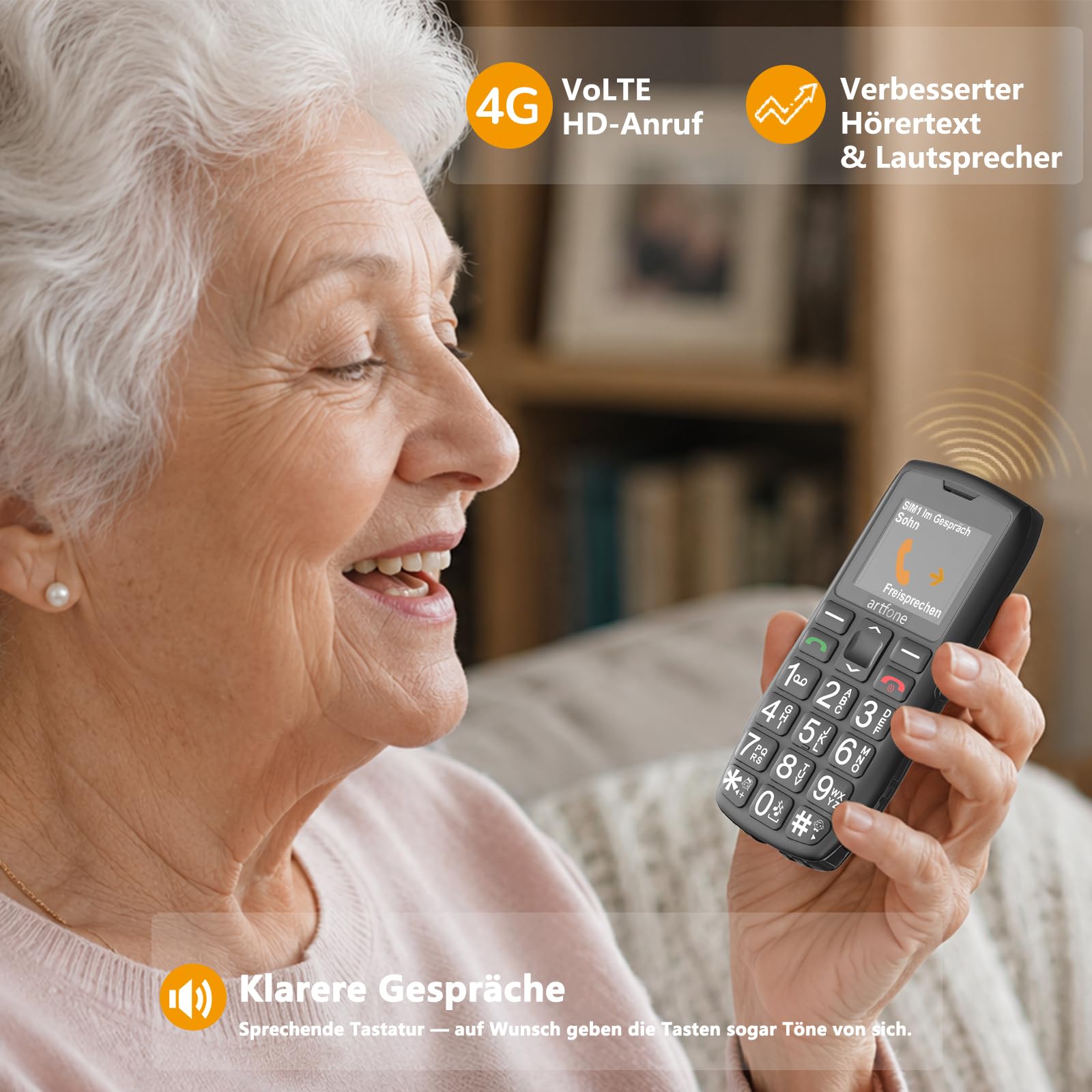 Artfone Seniorenhandy 4G Tastenhandy Notruftaste Ladestation