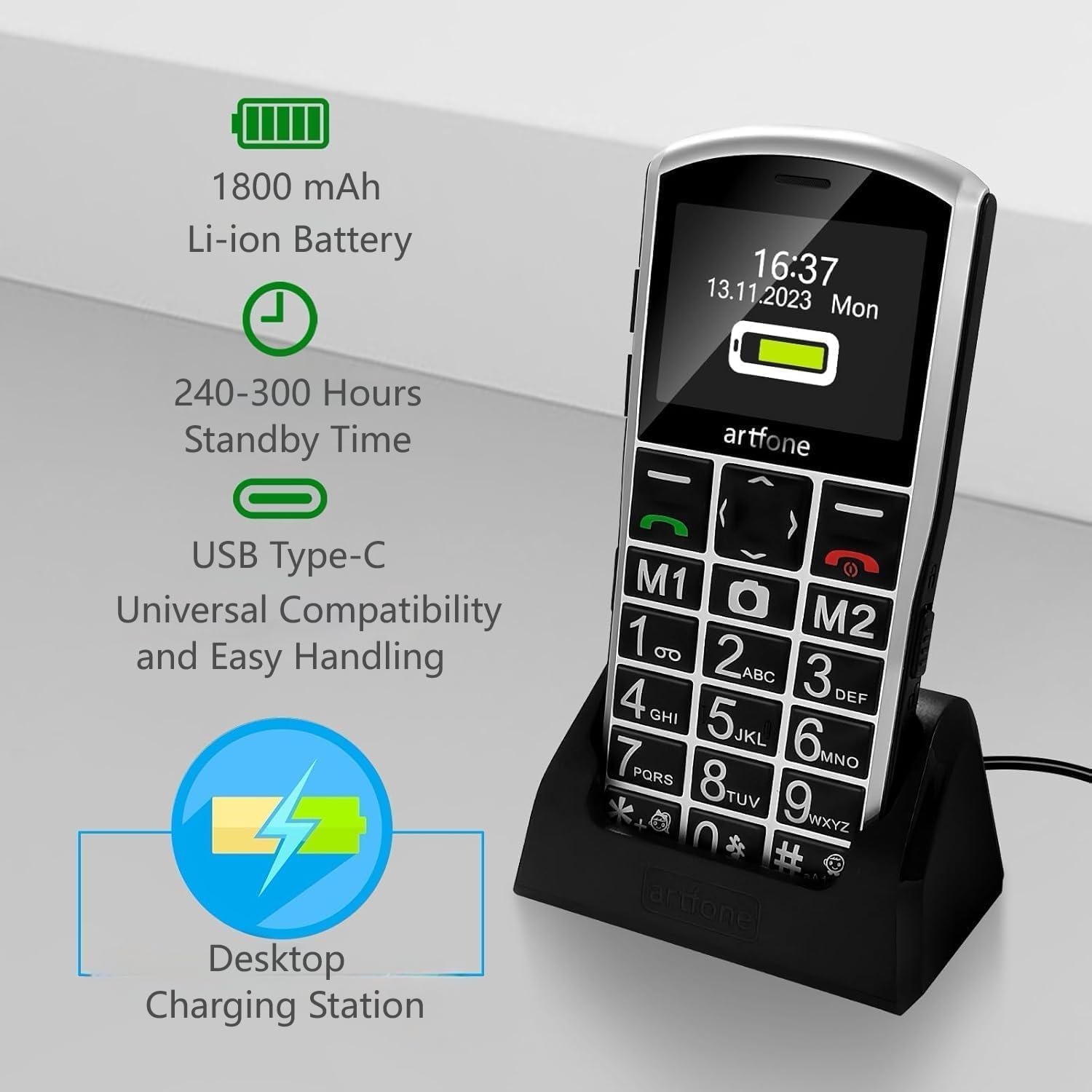 Artfone A400 Tastenhandy große Tasten 4G SOS Ladestation 1800mAh