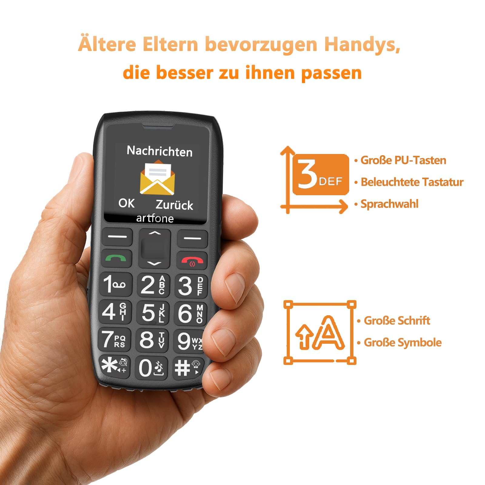 Artfone Seniorenhandy 4G Tastenhandy Notruftaste Ladestation