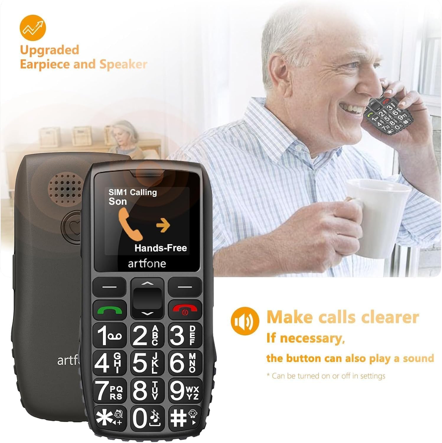 Artfone C1+ 4G Tastenhandy große Tasten SOS Ladestation Schwarz