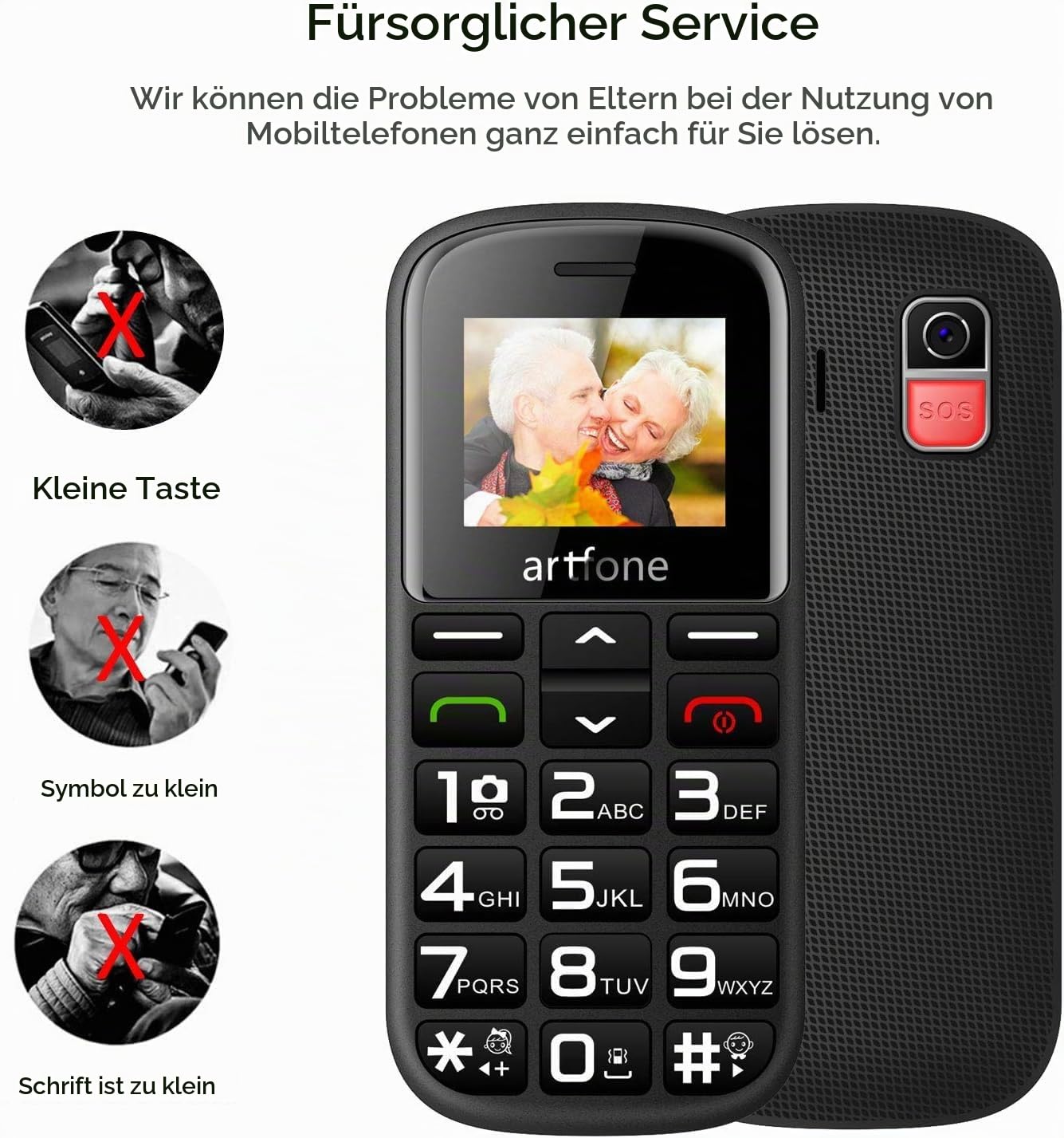 Artfone Senior CS182 Tastenhandy grau Ladestation SOS