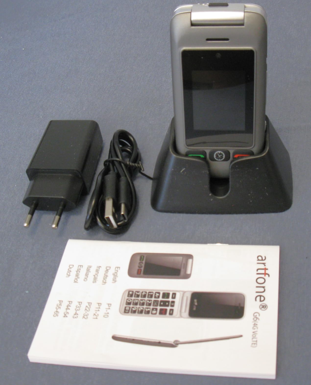 Artfone G6 Klapphandy große Tasten 4G Notruftaste Ladestation Grau