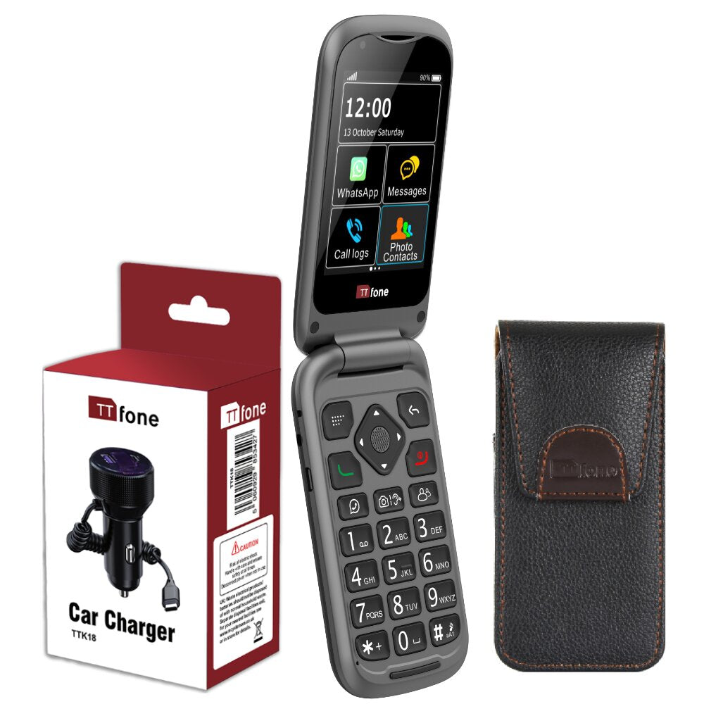 TTfone TT970 Klapphandy 4G Set Hülle Autolader Giffgaff