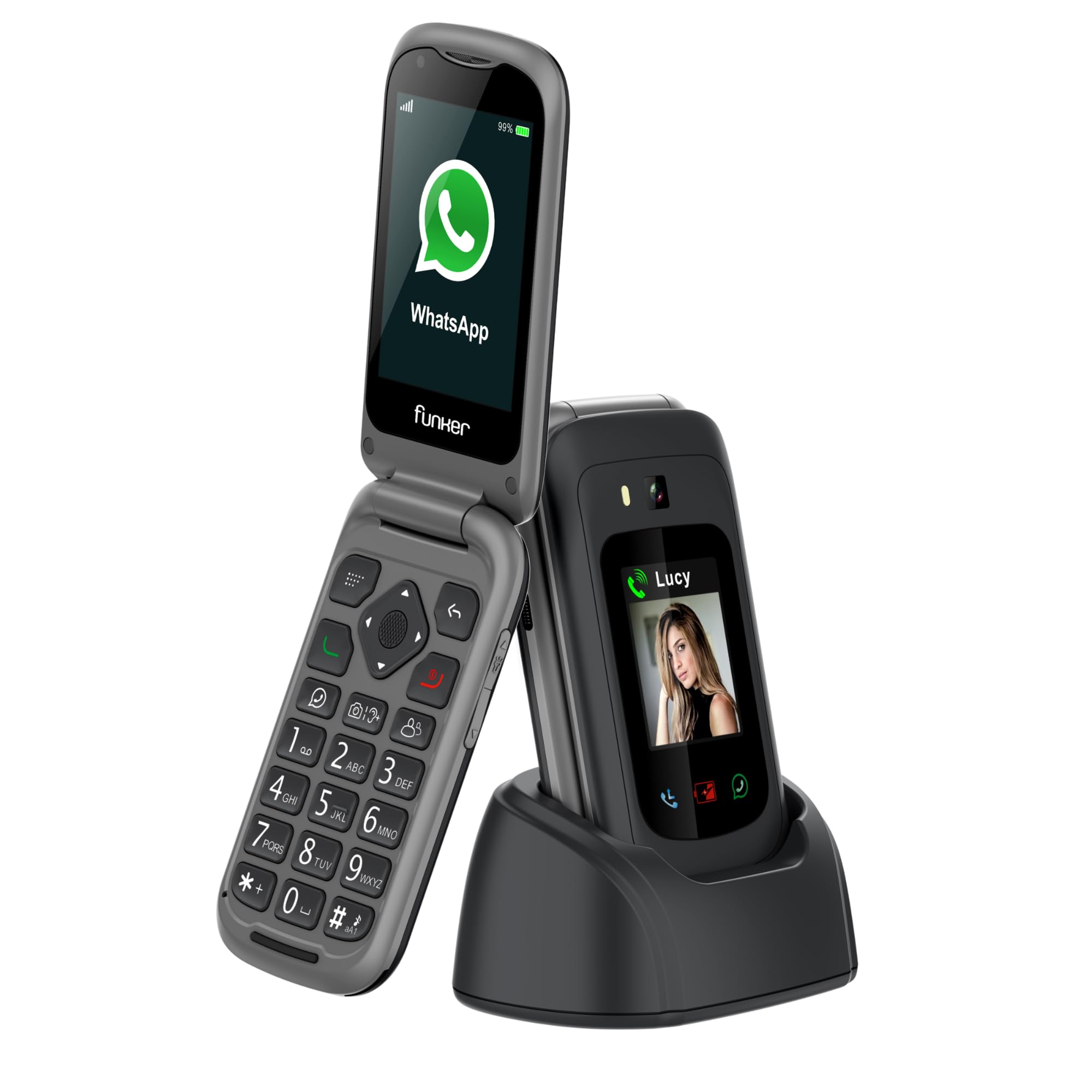 Funker E480 Klapphandy rot mit Ladestation und Notruftaste