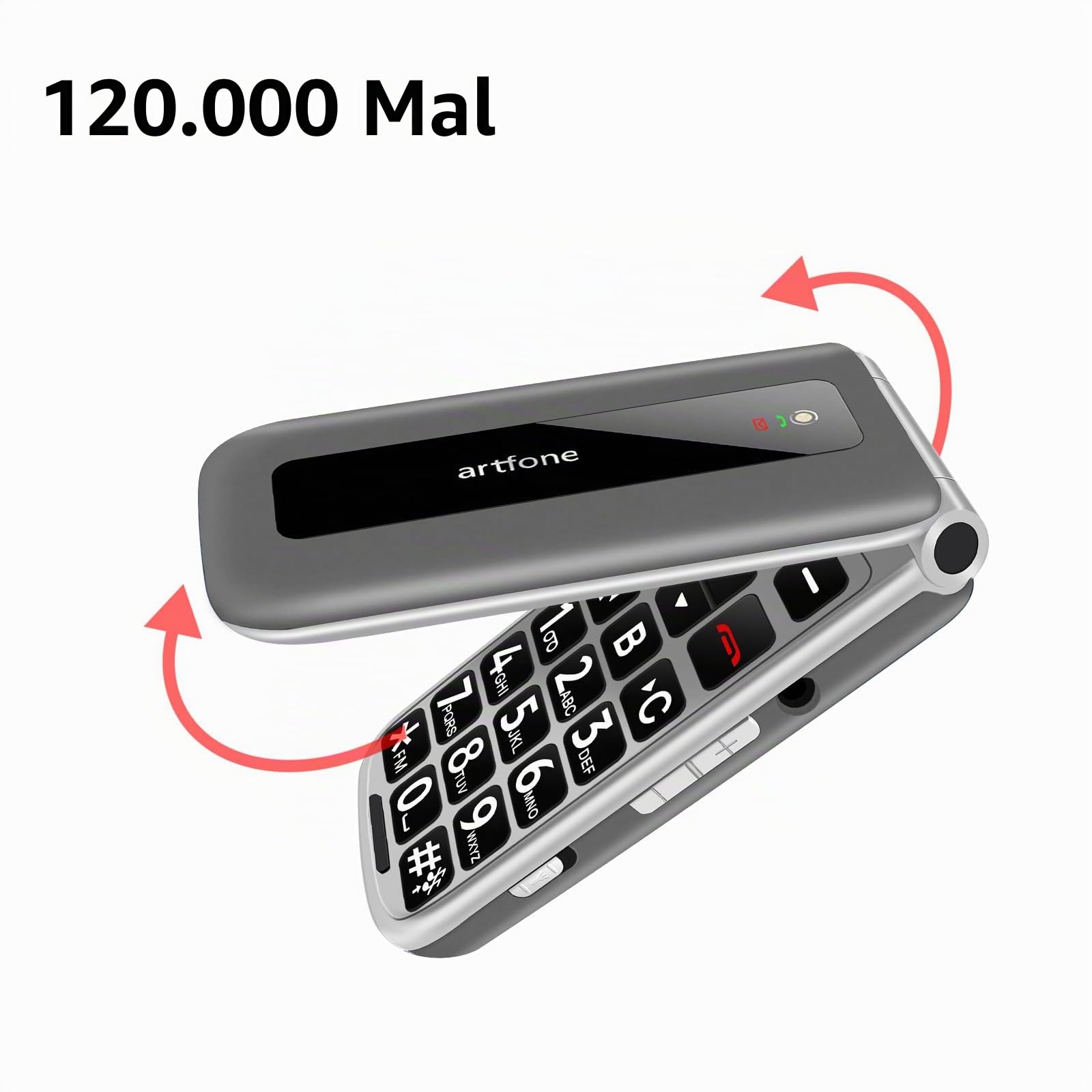 Artfone F30 Klapphandy 4G silbergrau Notruftaste