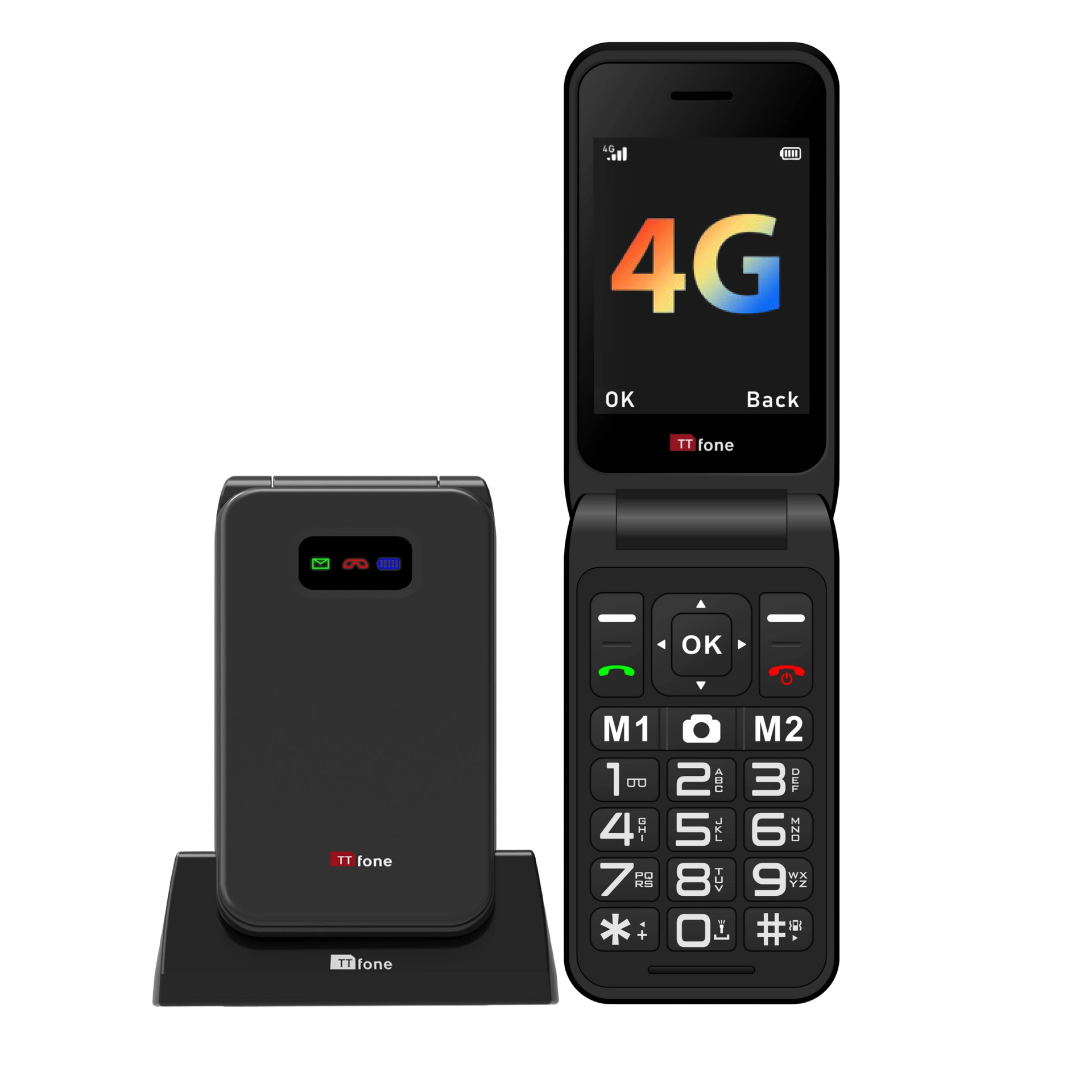 TTfone TT760 Klapphandy schwarz mit Ladestation 4G
